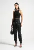 High Waisted Satin Cargo Trousers - Black sold by Maniere De Voir