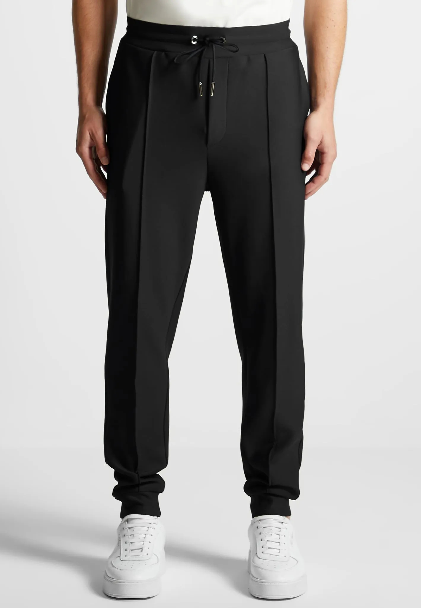 Neoprene Tapered Fit Pintuck Joggers - Black sold by Maniere De Voir product image thumbnail 3