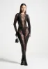 Lace Backless Footsie Jumpsuit with Pearl Detail - Black sold by Maniere De Voir