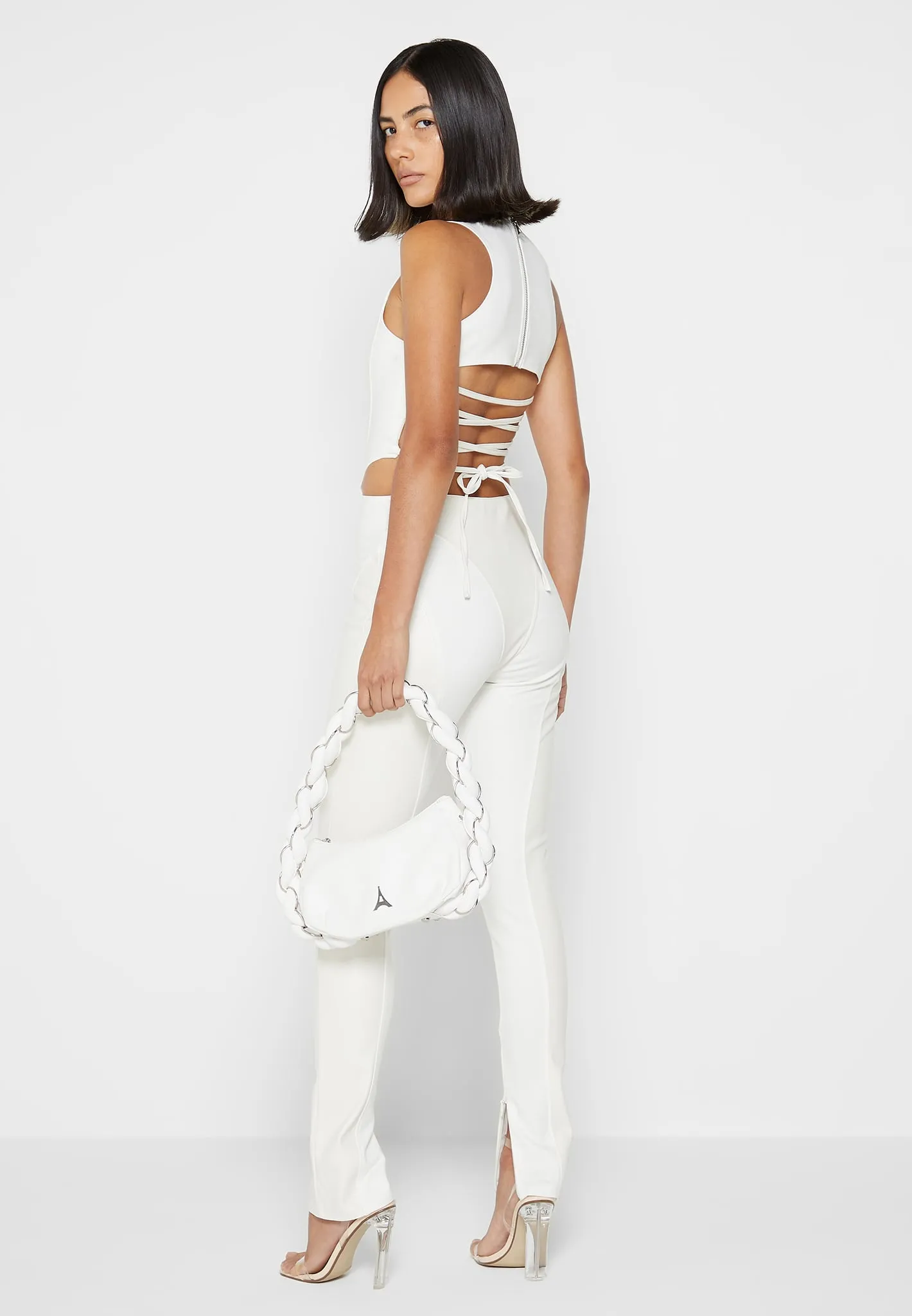 Leather Corset Lace Up Jumpsuit - Off White sold by Maniere De Voir product image thumbnail 3