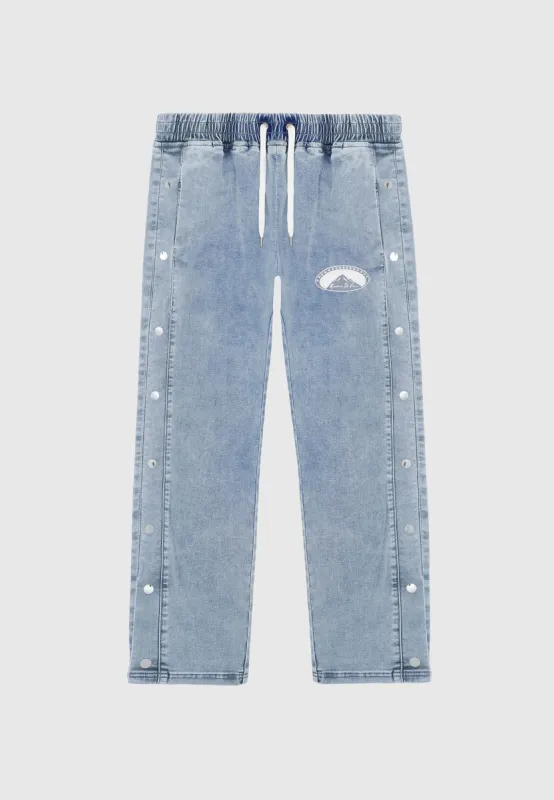 Denim Popper Cargo Pants - Stonewash Blue sold by Maniere De Voir