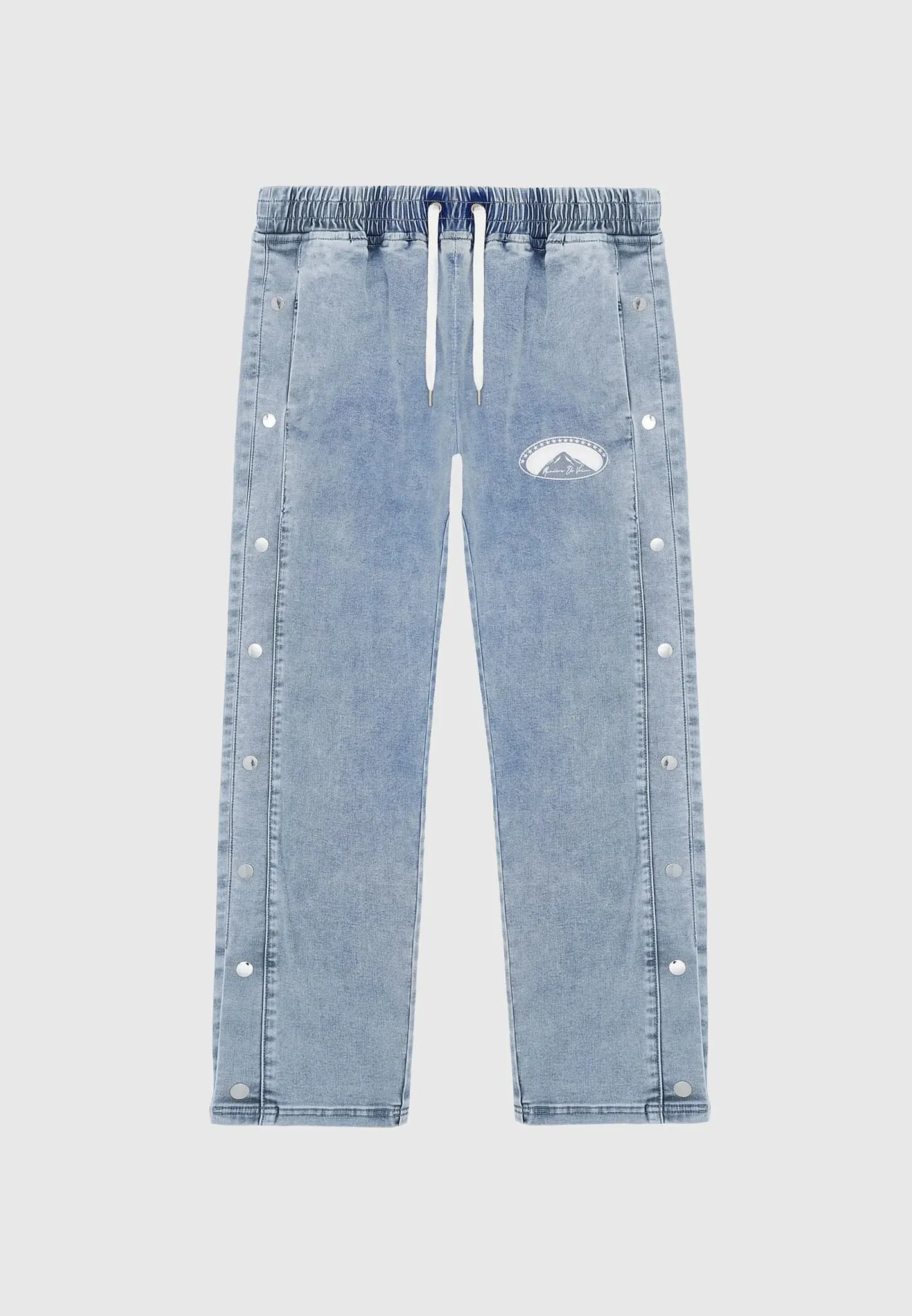 Denim Popper Cargo Pants - Stonewash Blue sold by Maniere De Voir