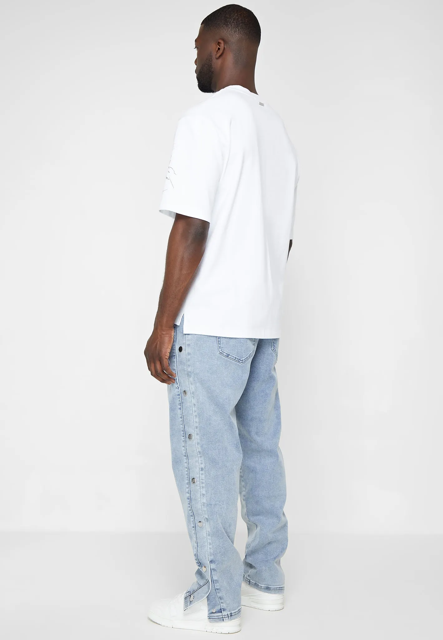 Denim Popper Cargo Pants - Stonewash Blue sold by Maniere De Voir product image thumbnail 3