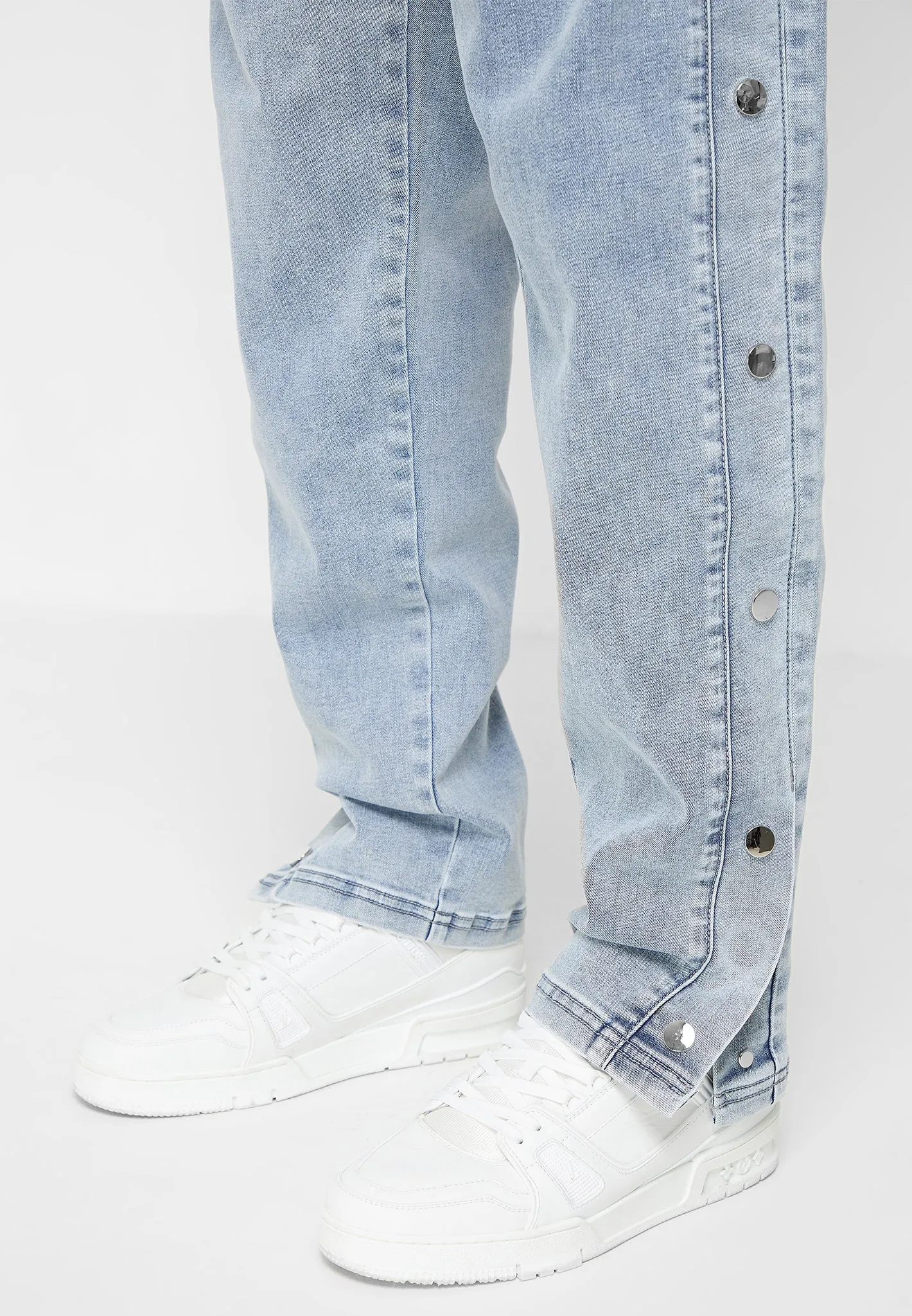 Denim Popper Cargo Pants - Stonewash Blue sold by Maniere De Voir product image thumbnail 5