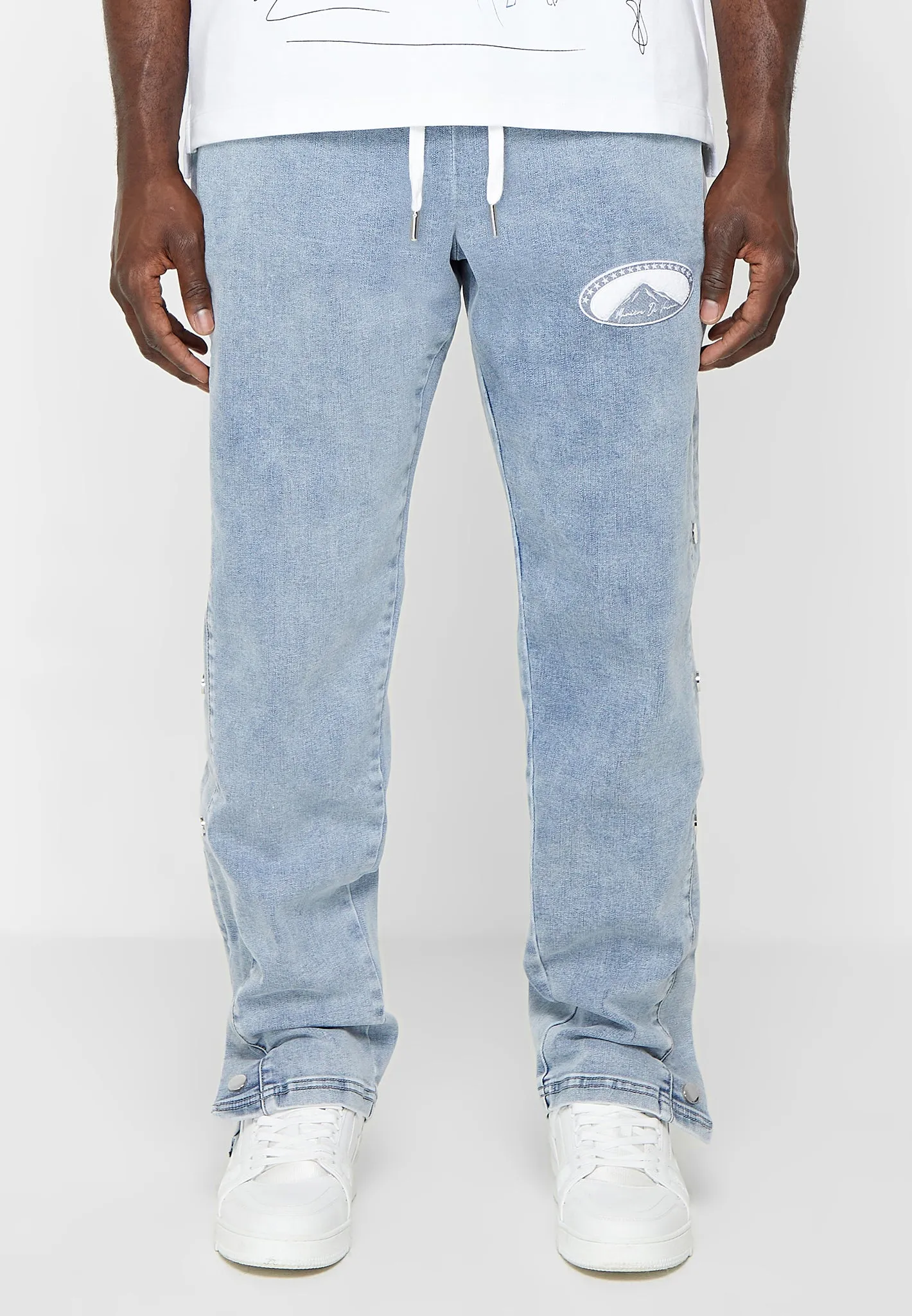 Denim Popper Cargo Pants - Stonewash Blue sold by Maniere De Voir product image thumbnail 4