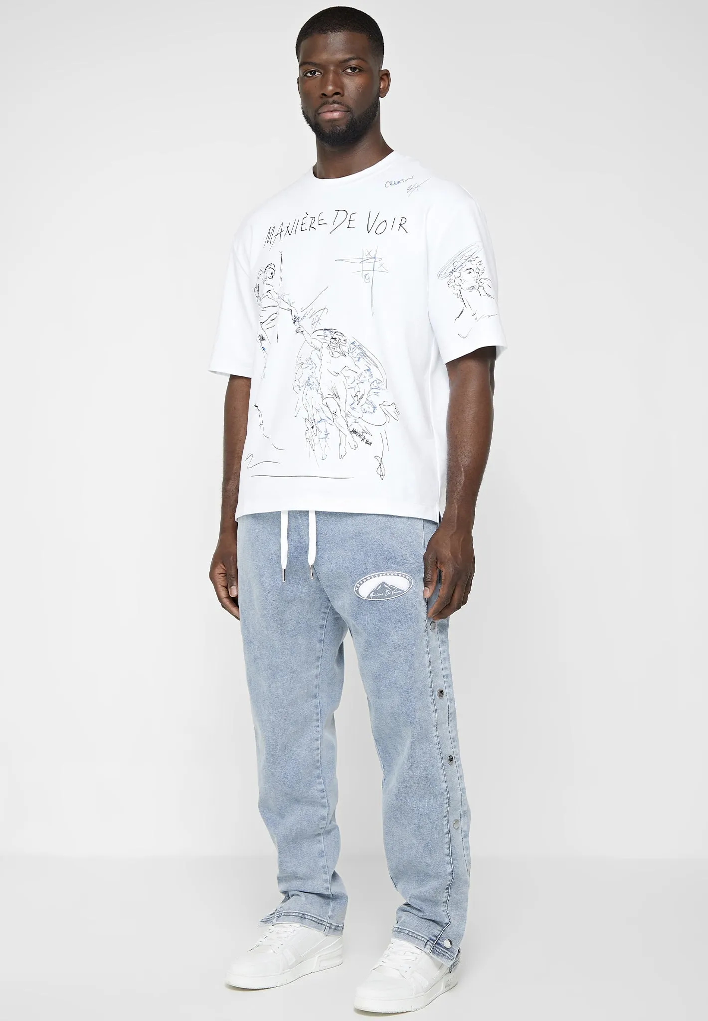 Denim Popper Cargo Pants - Stonewash Blue sold by Maniere De Voir product image thumbnail 2