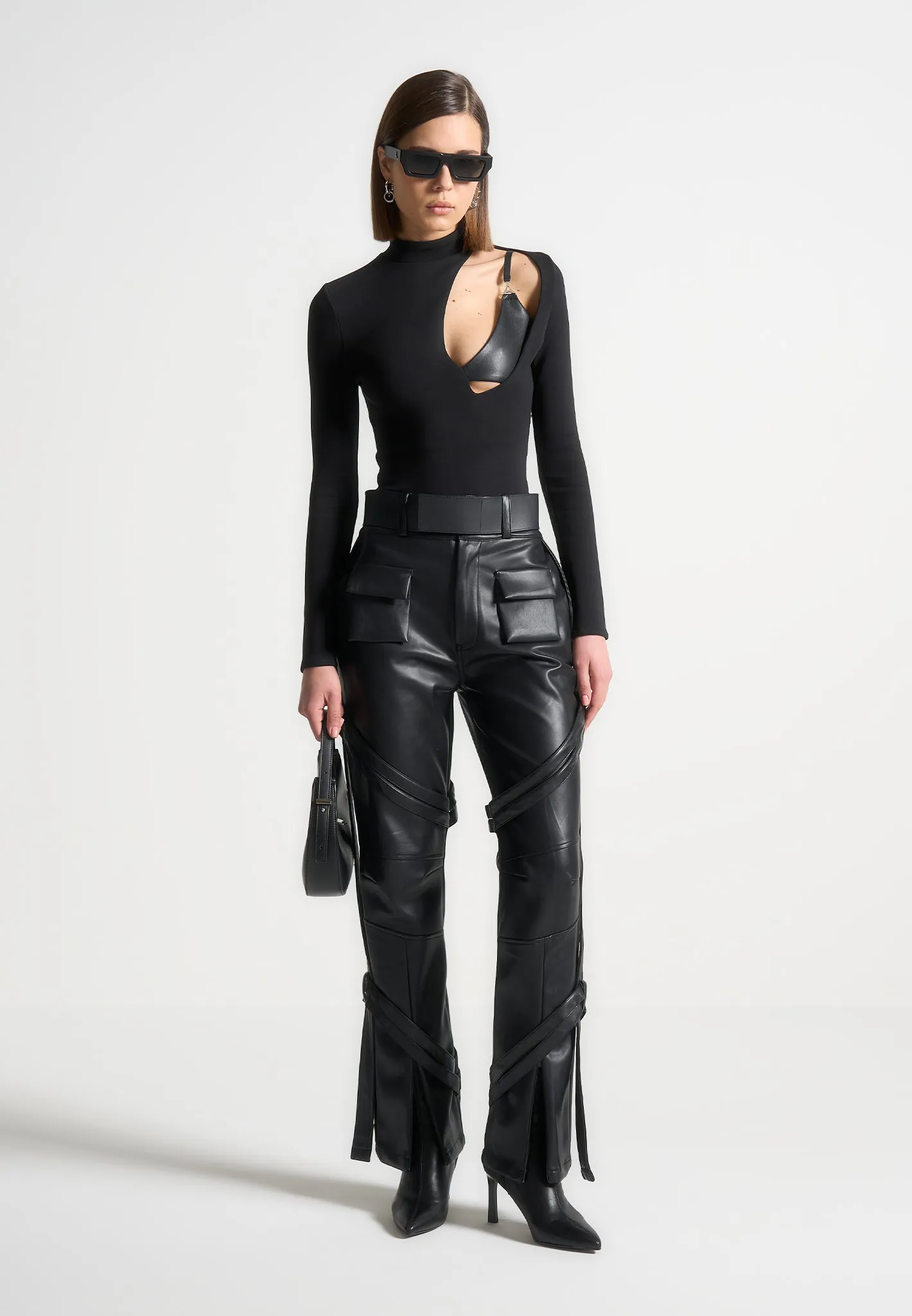 Leather Carpenter Cargo Trousers - Black sold by Maniere De Voir