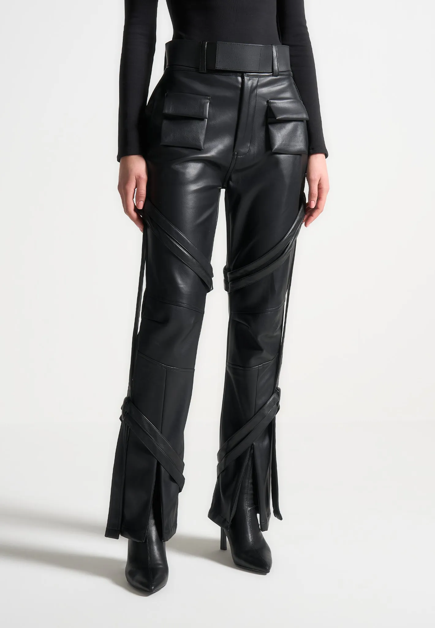 Leather Carpenter Cargo Trousers - Black sold by Maniere De Voir product image thumbnail 3