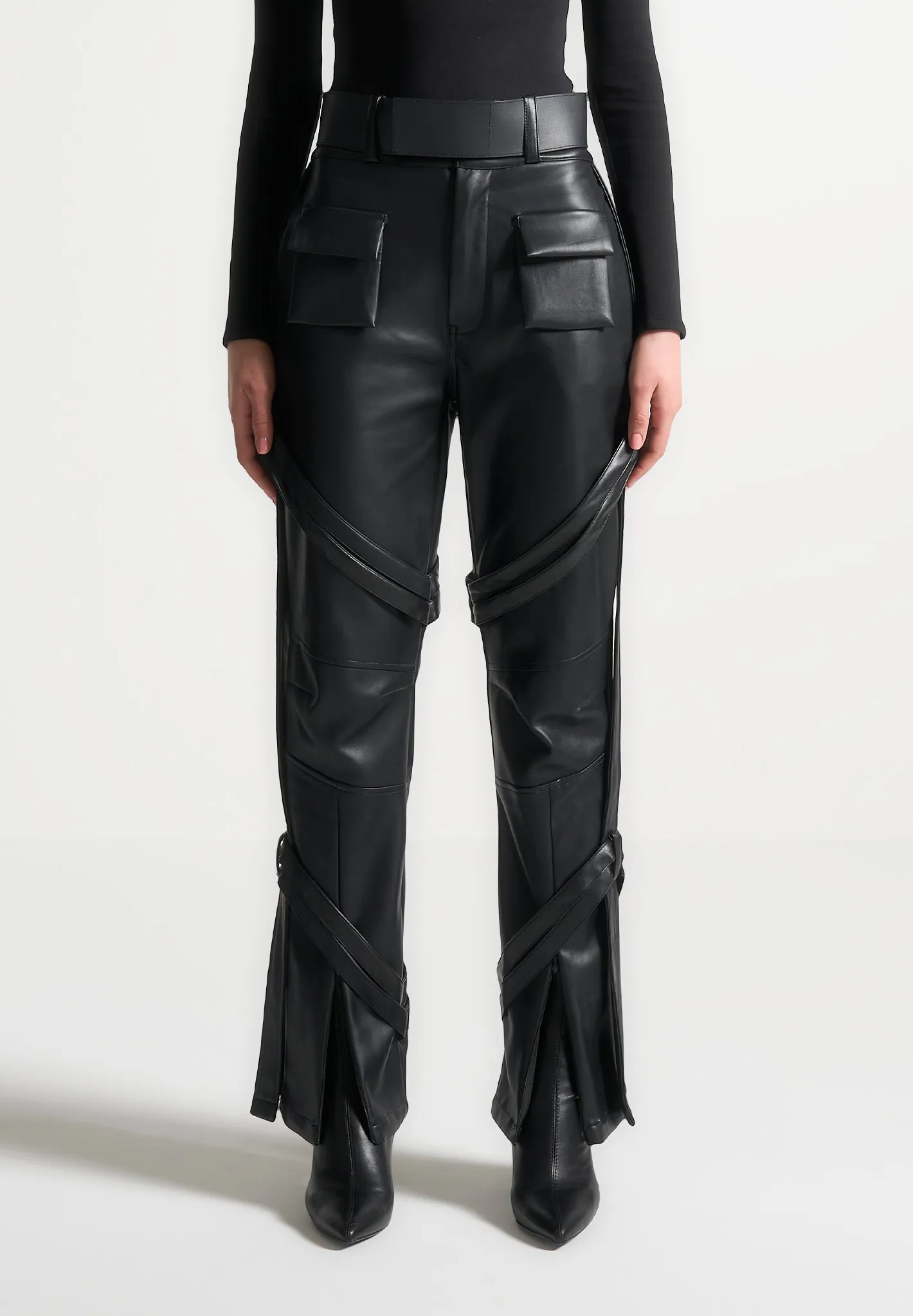 Leather Carpenter Cargo Trousers - Black sold by Maniere De Voir product image thumbnail 2