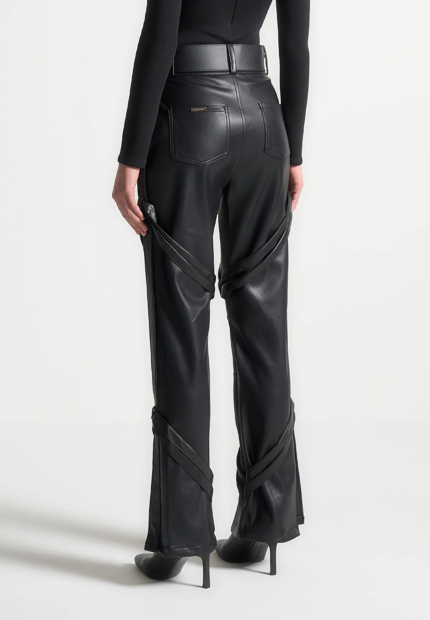 Leather Carpenter Cargo Trousers - Black sold by Maniere De Voir product image thumbnail 4