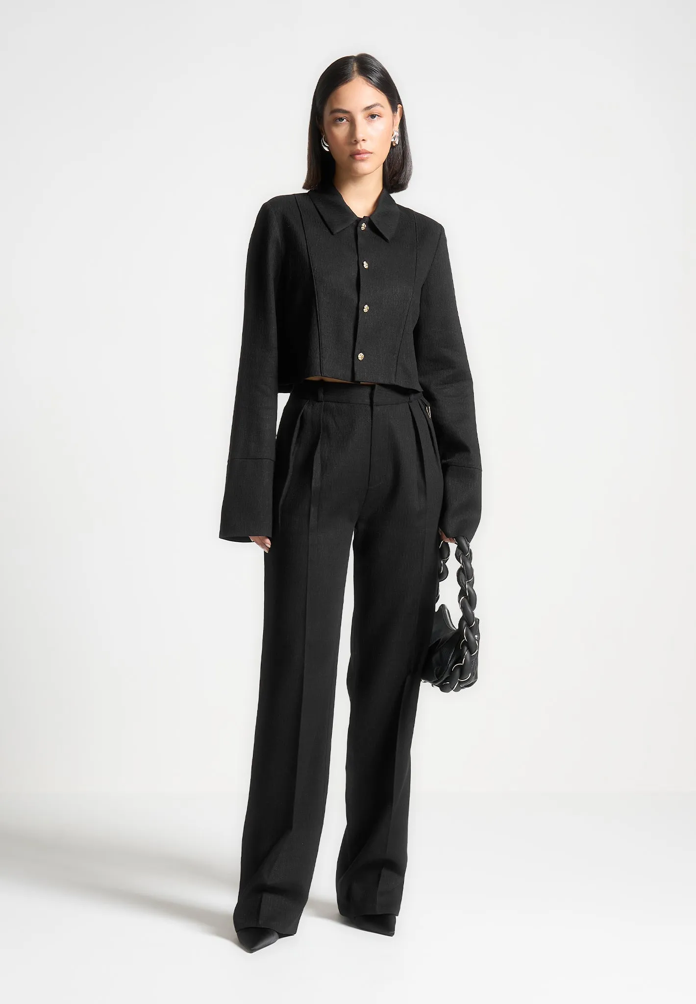 Julie - Linen Twin Pleat Trousers - Black sold by Maniere De Voir product image thumbnail 3