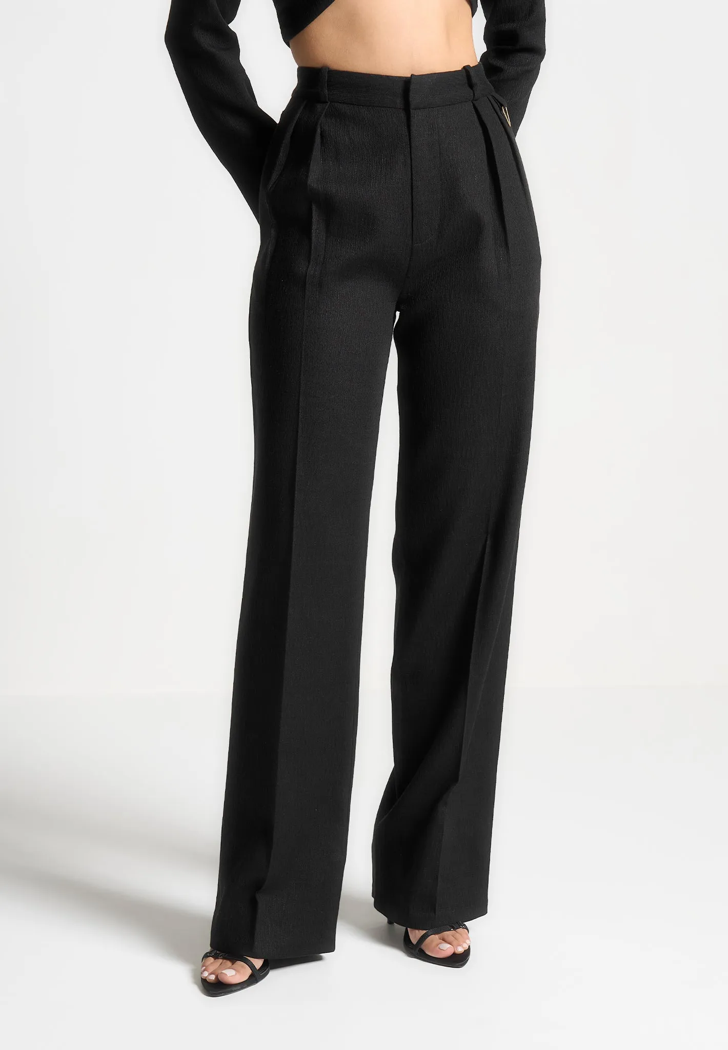 Julie - Linen Twin Pleat Trousers - Black sold by Maniere De Voir