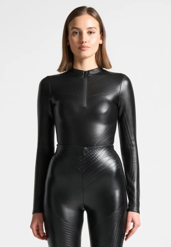 Debossed Contour Long Sleeve Bodysuit - Black sold by Maniere De Voir