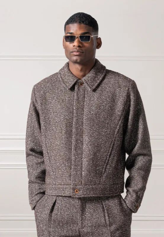 Boxy Herringbone Jacket - Brown sold by Maniere De Voir