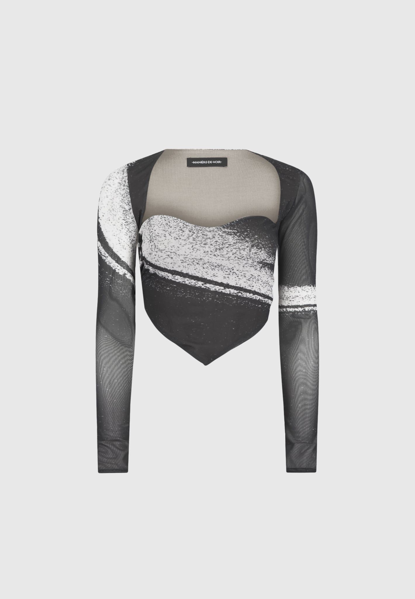 Mesh Printed Top with Sleeve Overlay - Black sold by Maniere De Voir product image thumbnail 2