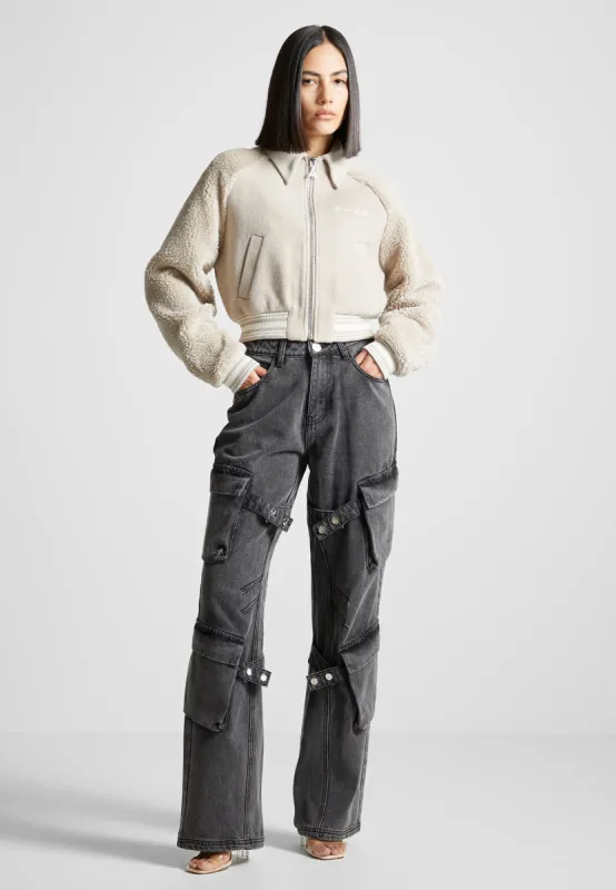 Borg Varsity Jacket - Beige sold by Maniere De Voir