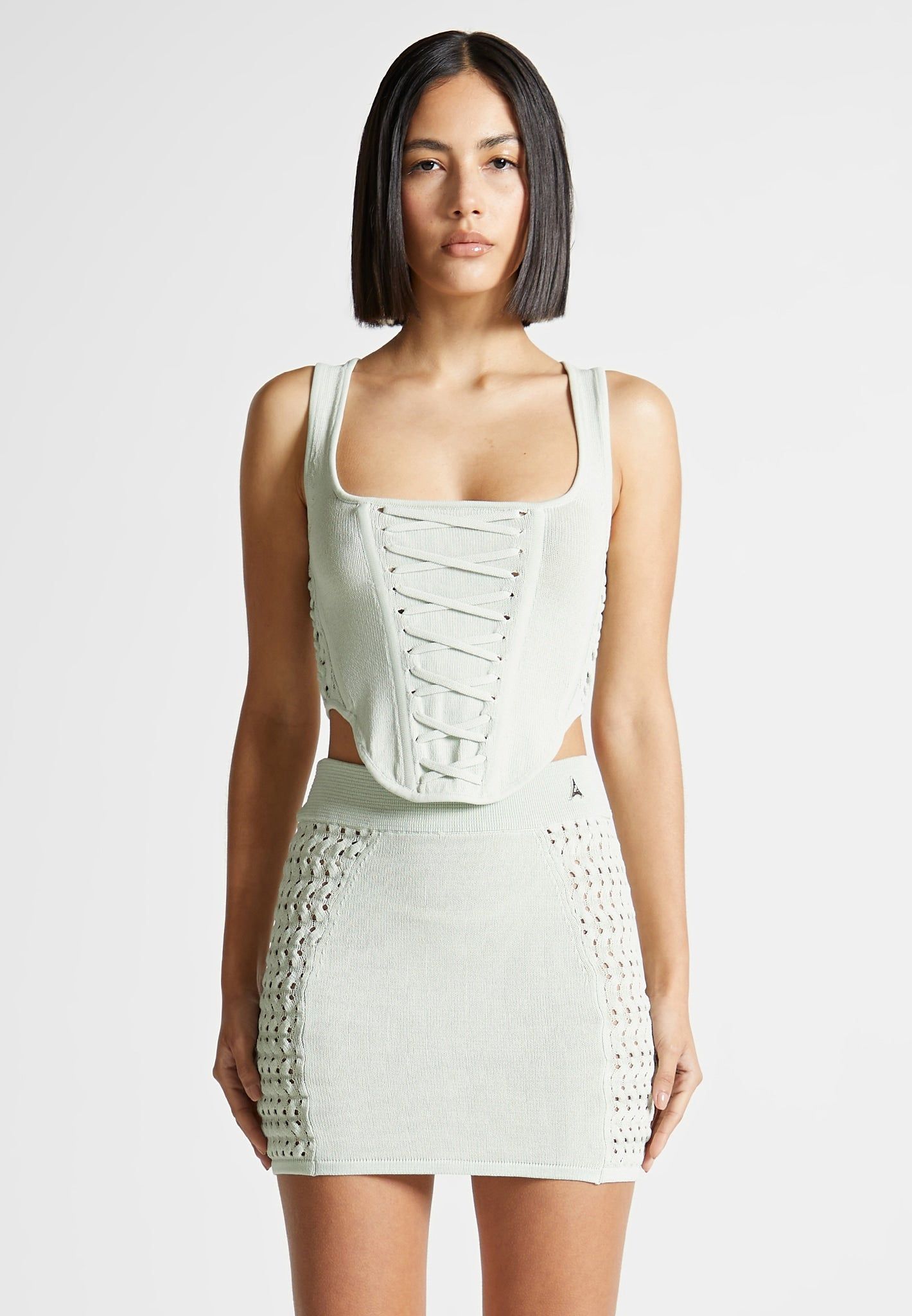 Knitted Lace Up Corset Top - Sage Green sold by Maniere De Voir product image thumbnail 3