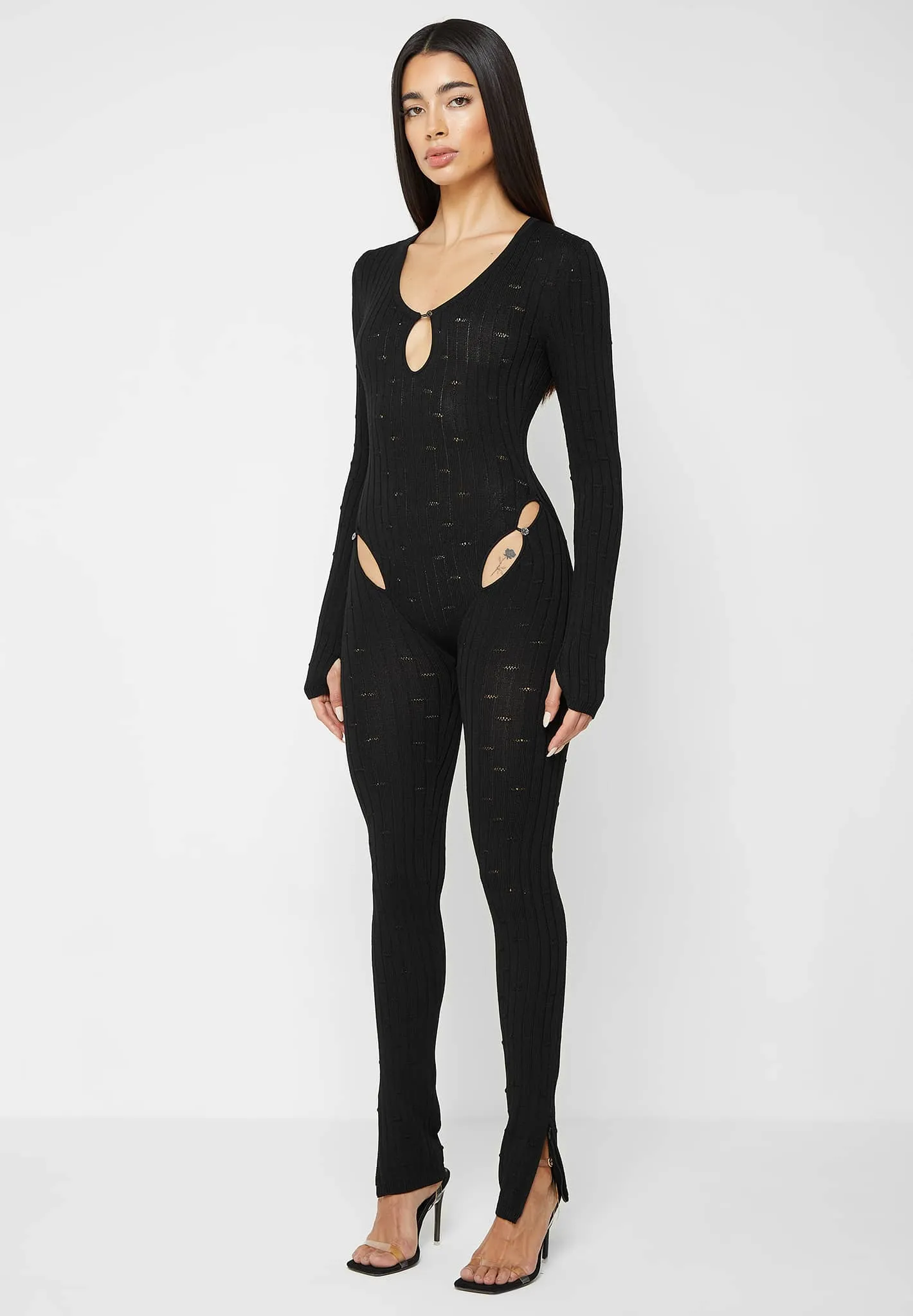 Distressed Knitted Cut Out Jumpsuit - Black sold by Maniere De Voir product image thumbnail 3