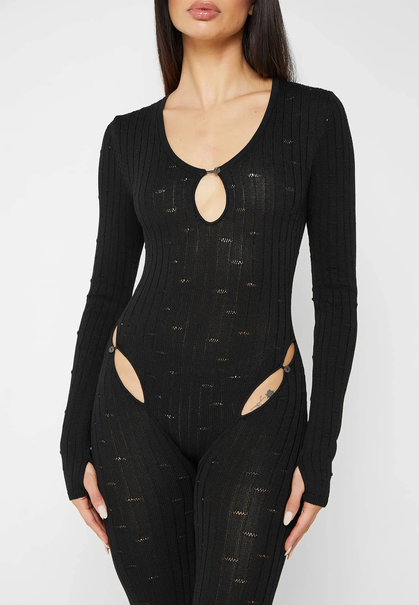 Distressed Knitted Cut Out Jumpsuit - Black sold by Maniere De Voir product image thumbnail 5