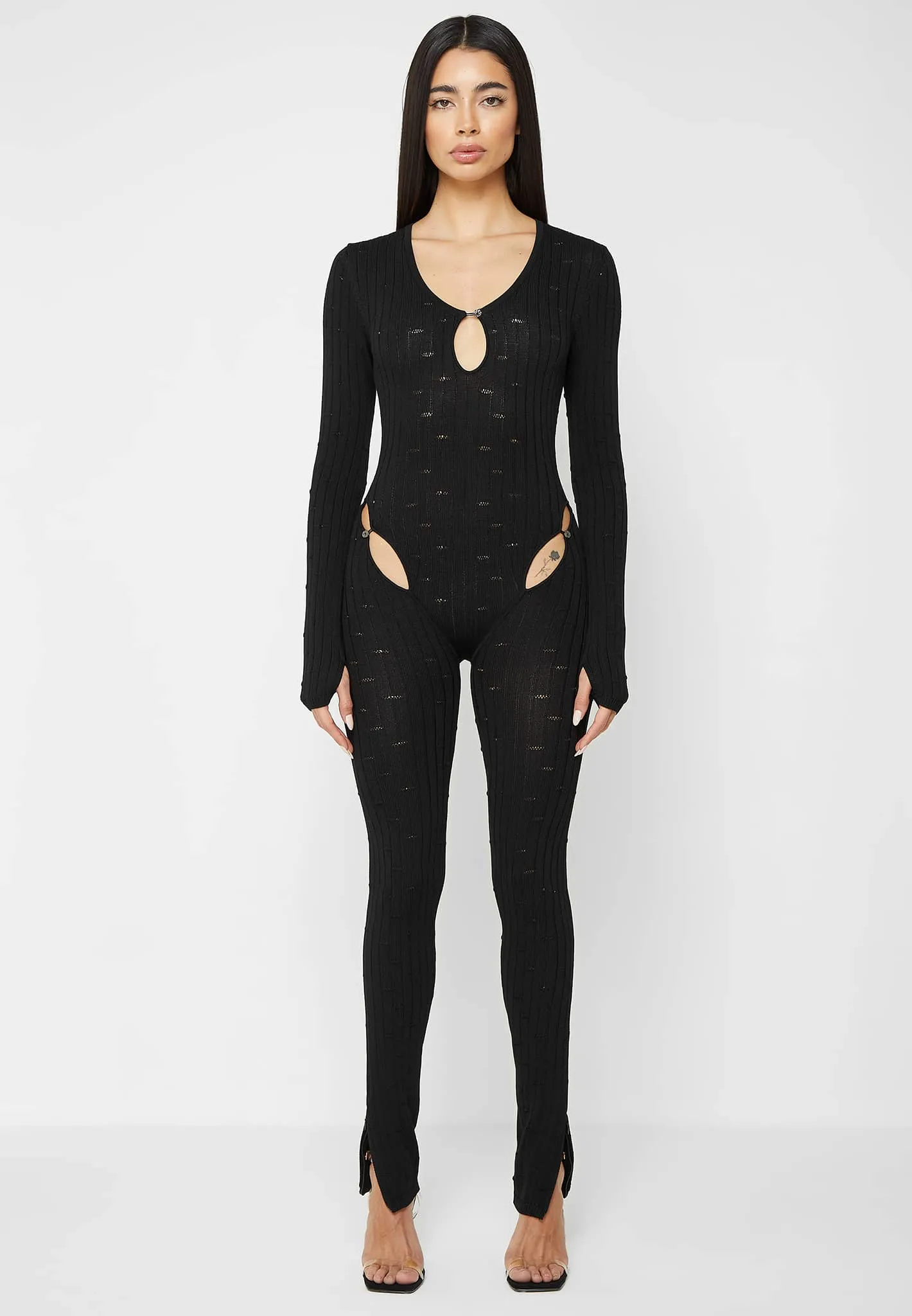 Distressed Knitted Cut Out Jumpsuit - Black sold by Maniere De Voir