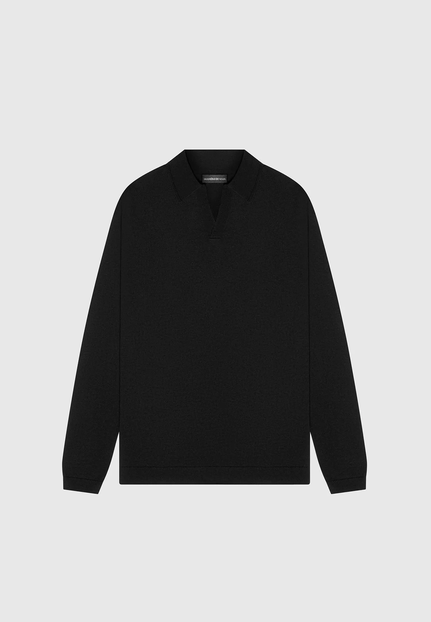 Merino Wool Long Sleeve Revere Polo Shirt - Black sold by Maniere De Voir product image thumbnail 2