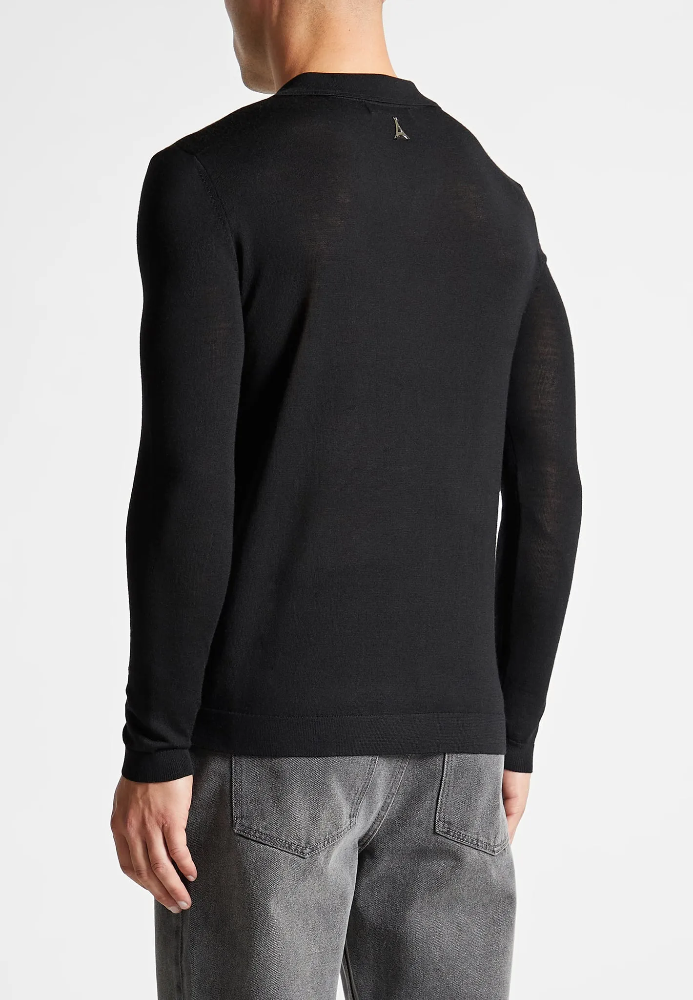 Merino Wool Long Sleeve Revere Polo Shirt - Black sold by Maniere De Voir product image thumbnail 5