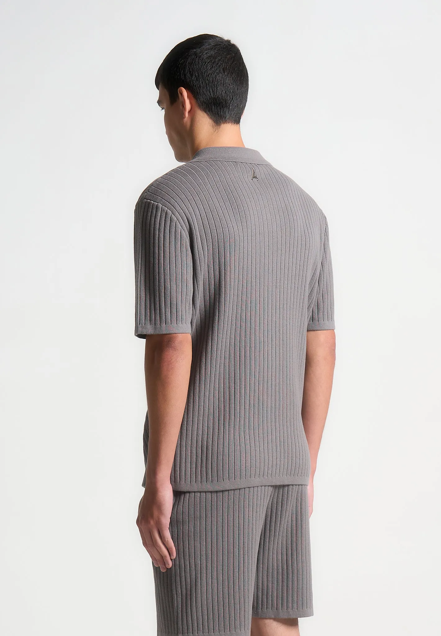 Ribbed Knit Revere Shirt - Grey sold by Maniere De Voir product image thumbnail 5