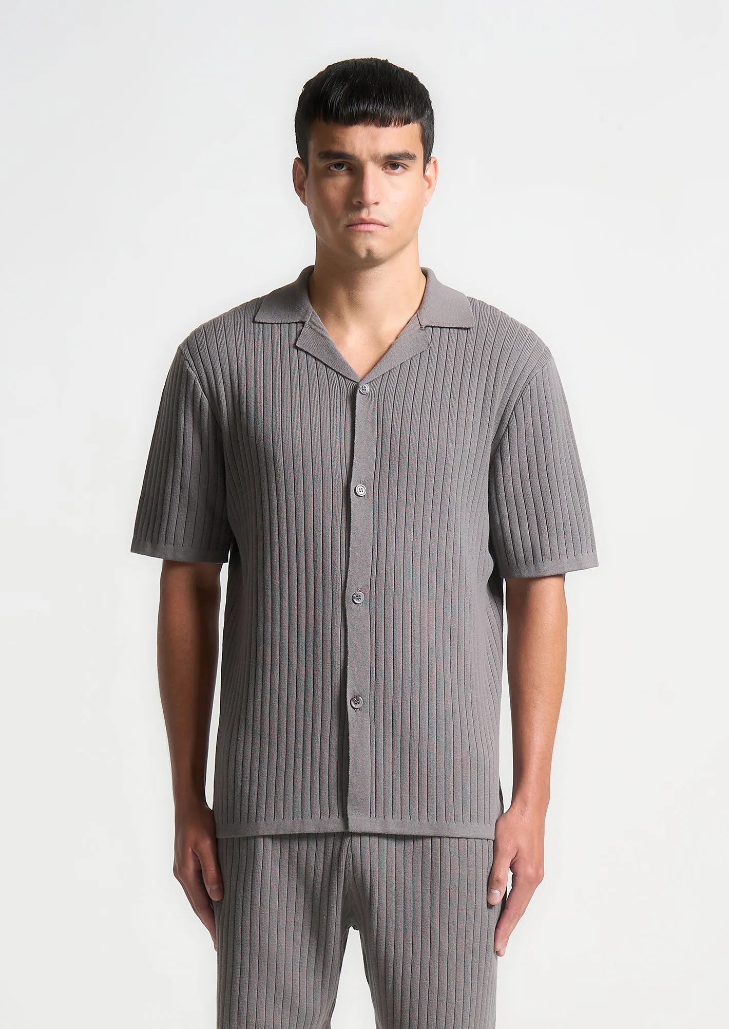 Ribbed Knit Revere Shirt - Grey sold by Maniere De Voir product image thumbnail 3