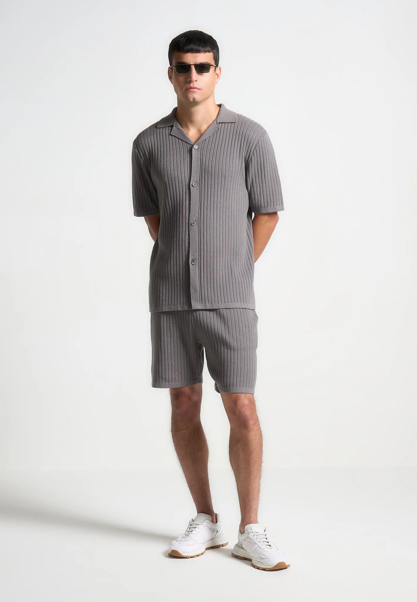 Ribbed Knit Revere Shirt - Grey sold by Maniere De Voir product image thumbnail 4