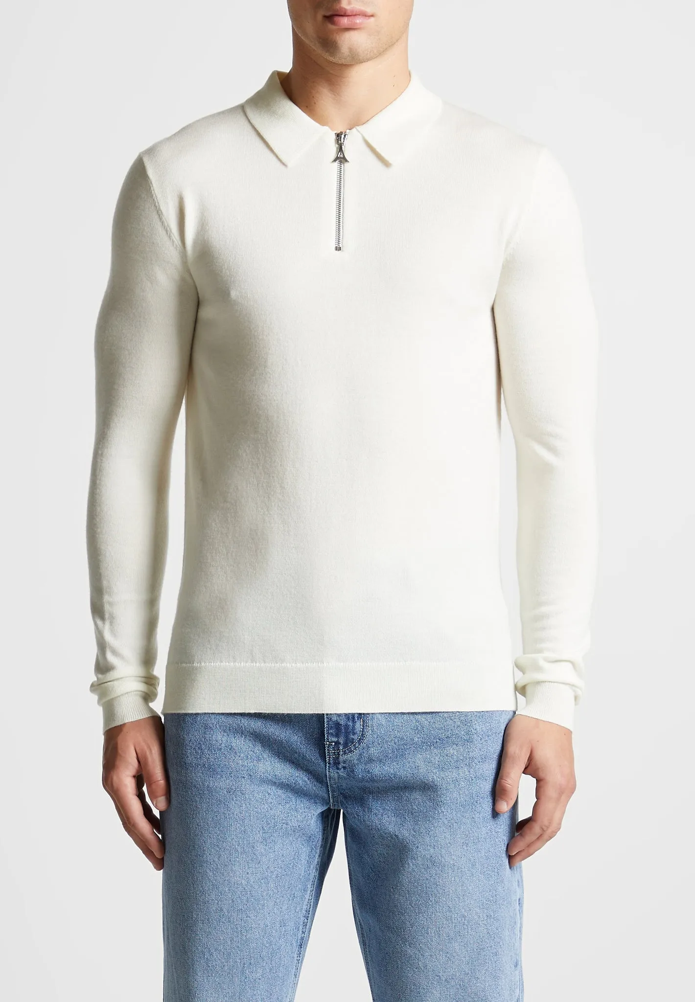 Merino Wool Long Sleeve Polo Top With Zip - Off White sold by Maniere De Voir product image thumbnail 3