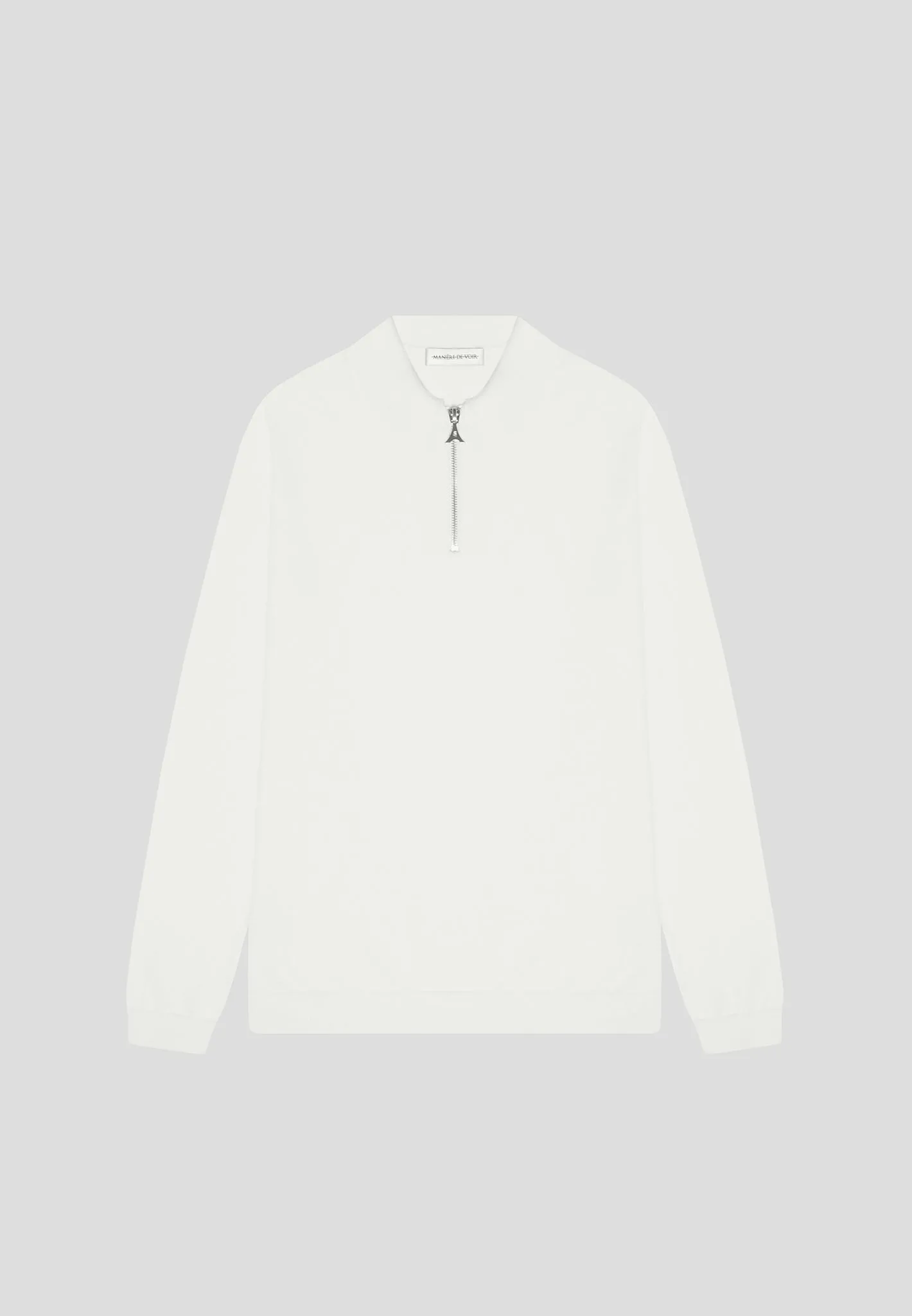 Merino Wool Long Sleeve Polo Top With Zip - Off White sold by Maniere De Voir product image thumbnail 2