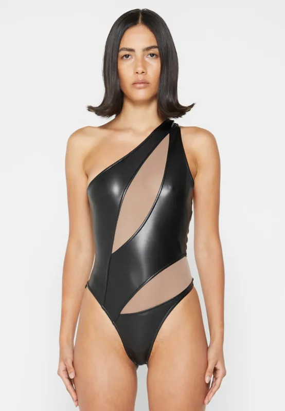 Leather Mesh Contour Bodysuit - Black sold by Maniere De Voir