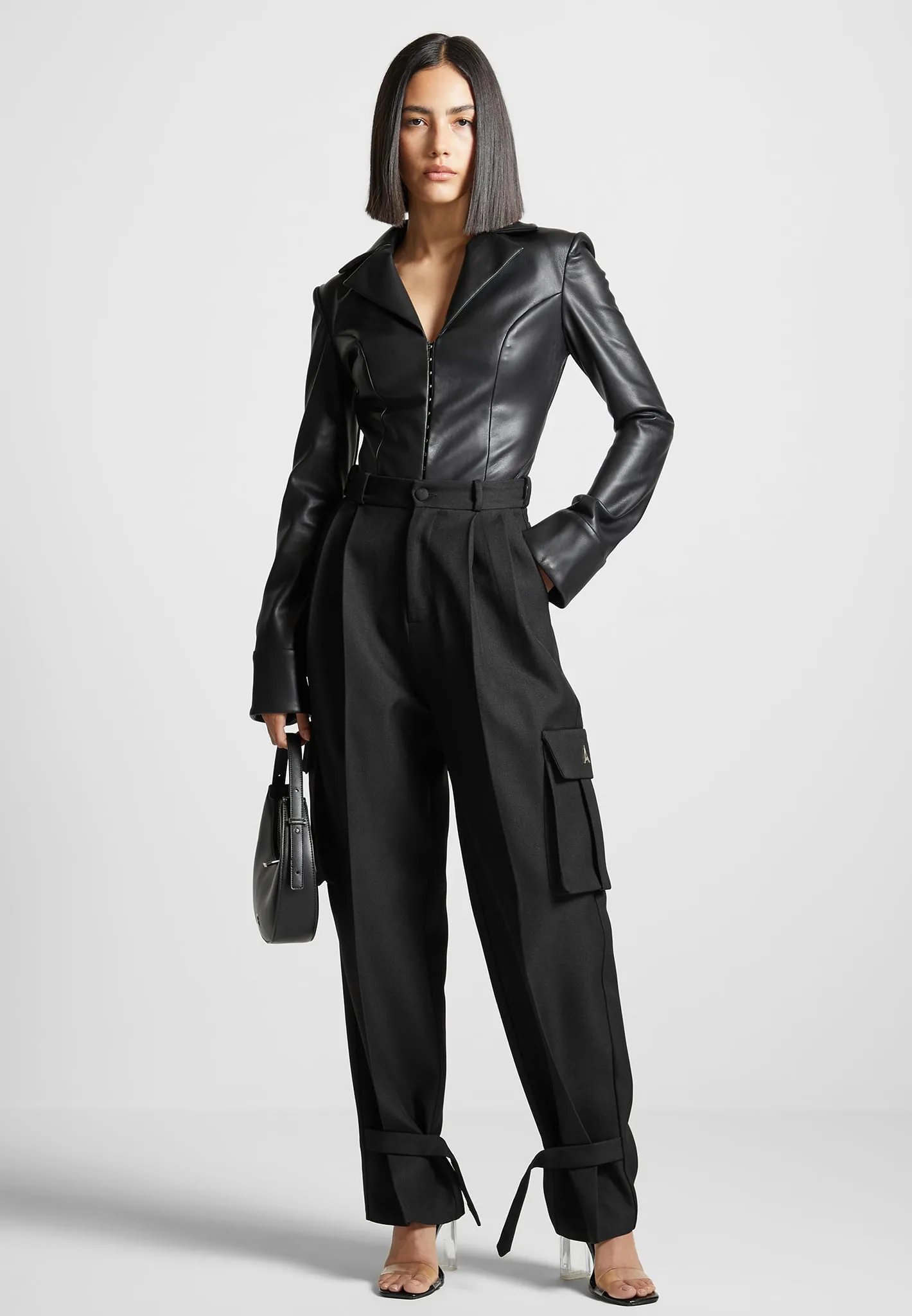 Vegan Leather Blazer Bodysuit - Black sold by Maniere De Voir