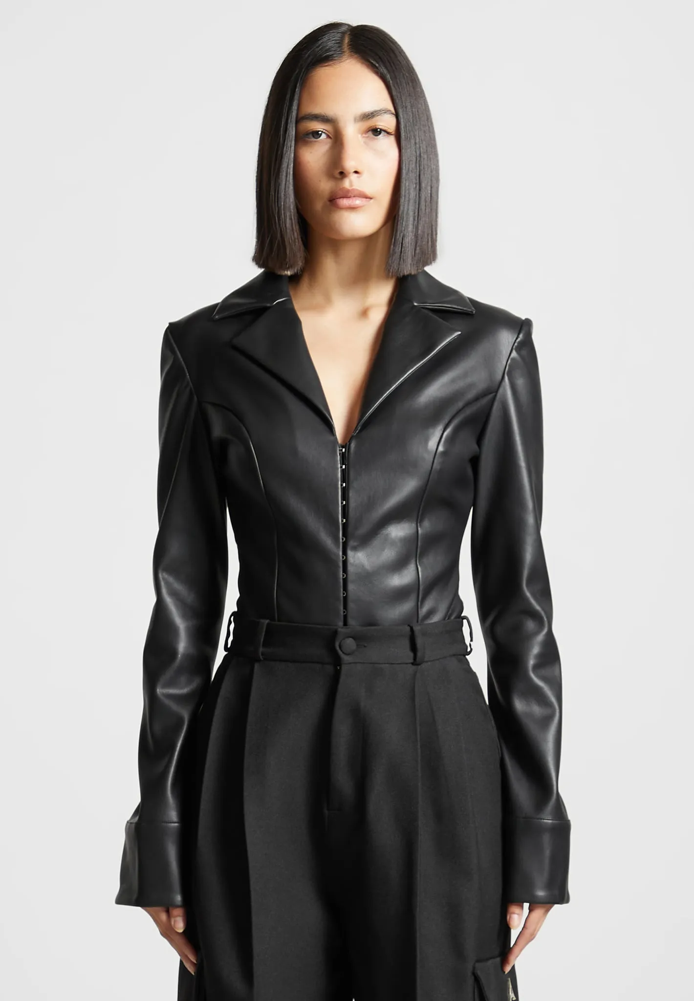 Vegan Leather Blazer Bodysuit - Black sold by Maniere De Voir product image thumbnail 3
