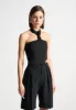 Pinstripe Tie Knot Halter Top - Black sold by Maniere De Voir