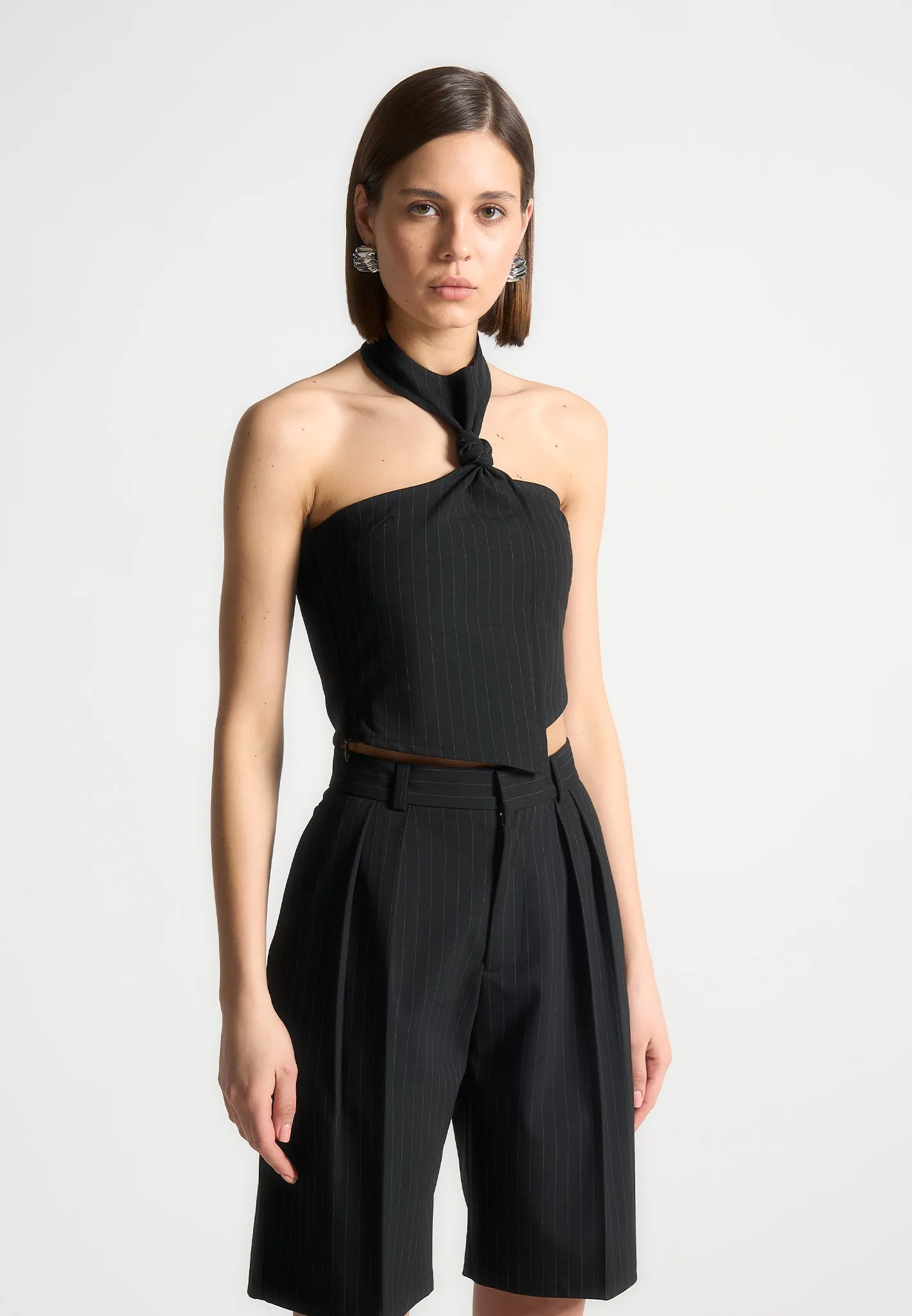 Pinstripe Tie Knot Halter Top - Black sold by Maniere De Voir product image thumbnail 3