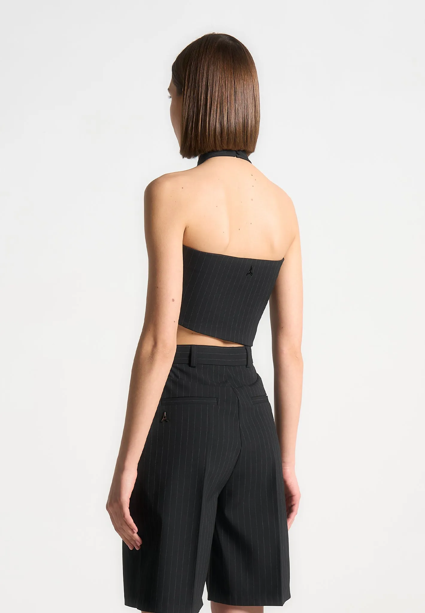 Pinstripe Tie Knot Halter Top - Black sold by Maniere De Voir product image thumbnail 4