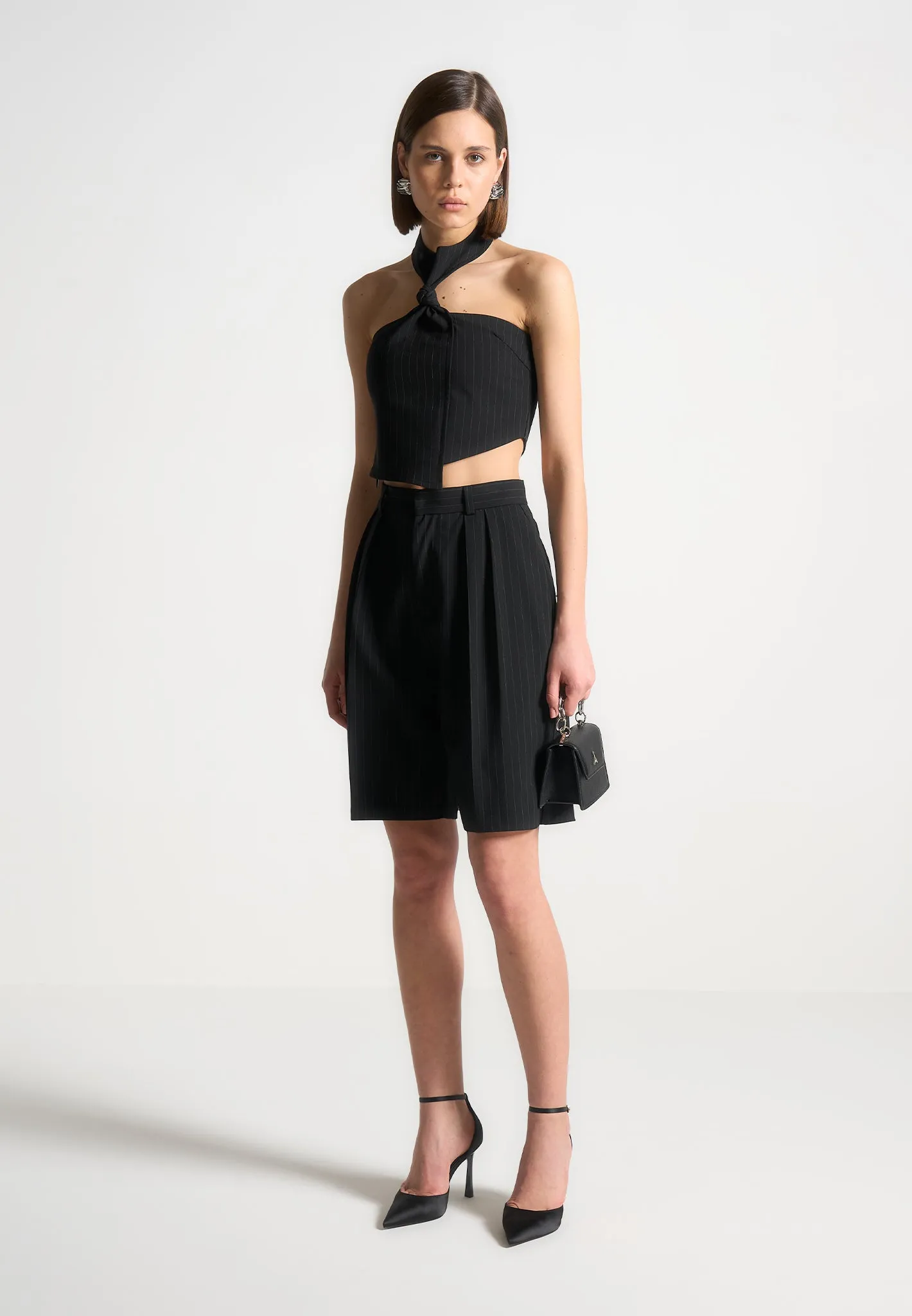 Pinstripe Tie Knot Halter Top - Black sold by Maniere De Voir product image thumbnail 2