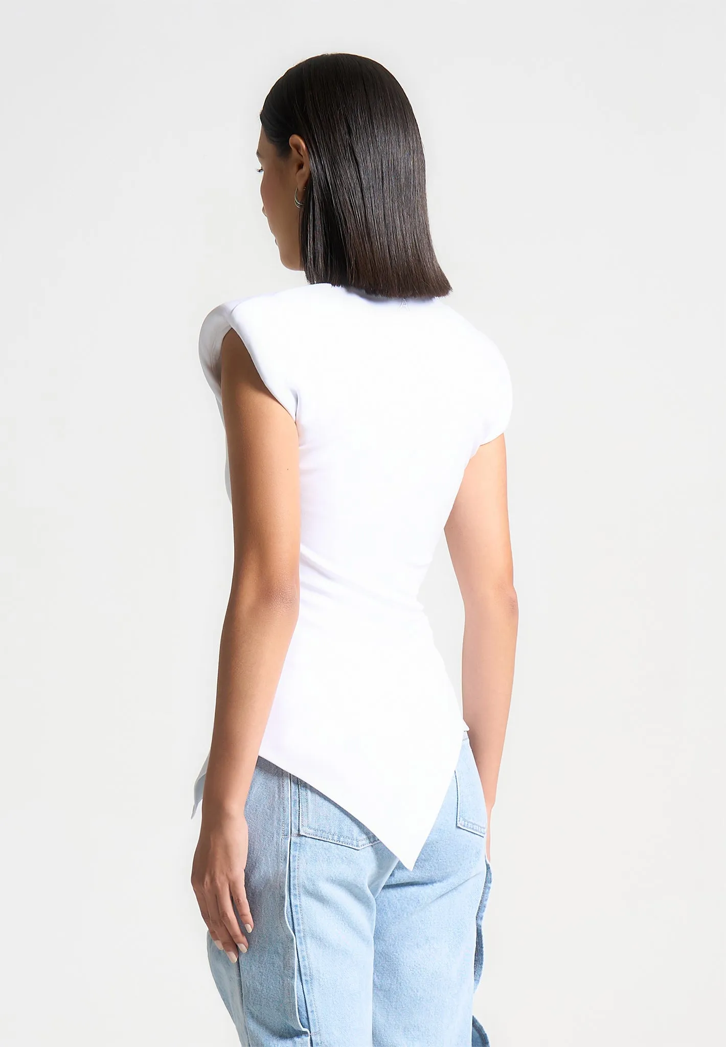 Wide Shoulder Ruched Waist Top - White sold by Maniere De Voir product image thumbnail 3