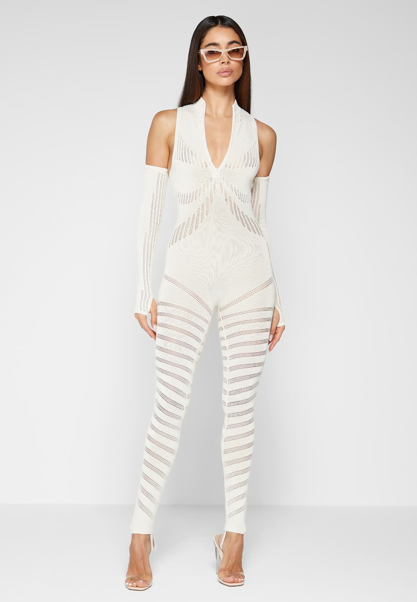 Knitted Contour Jumpsuit with Sleeves - Cream sold by Maniere De Voir product image thumbnail 2