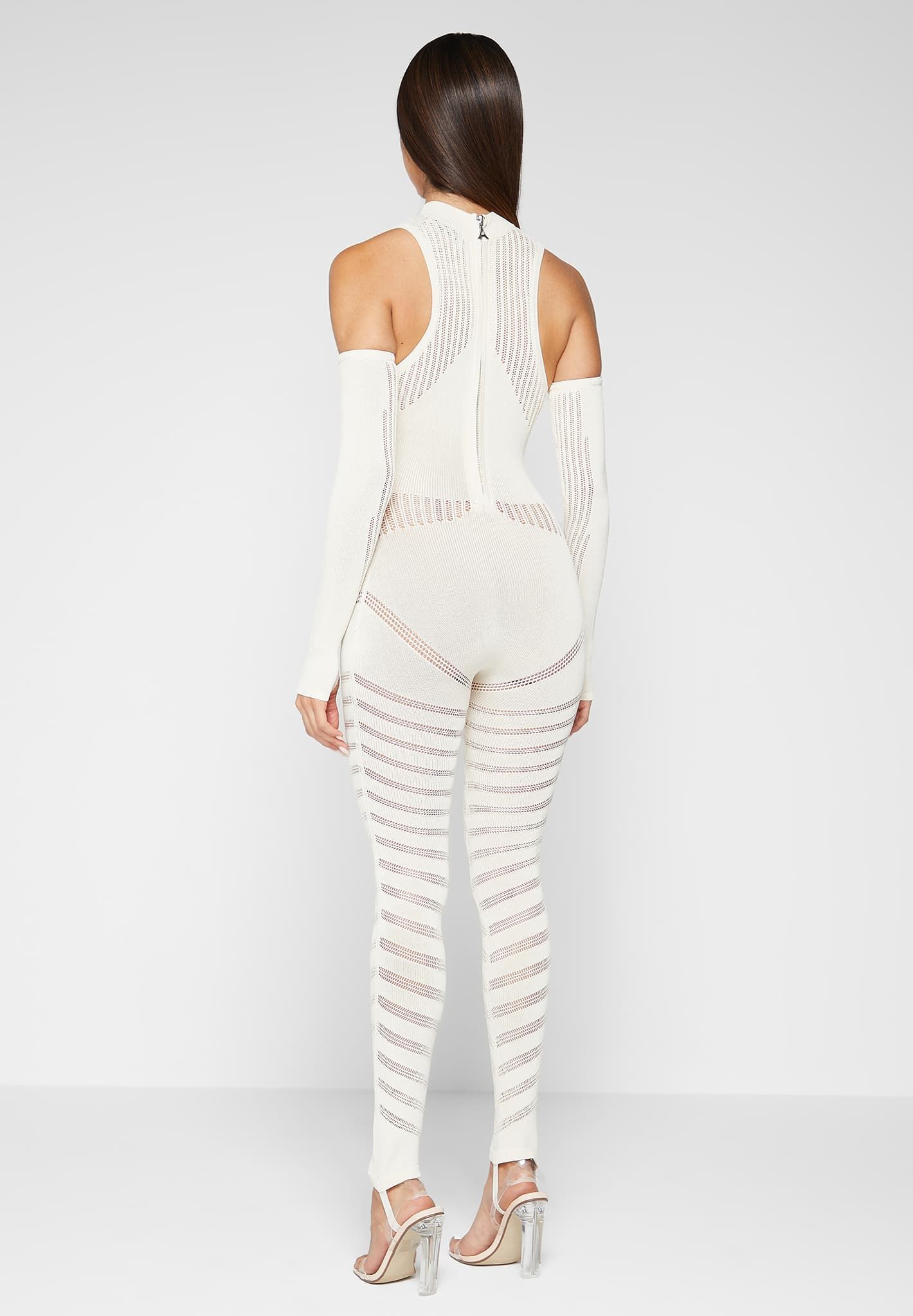 Knitted Contour Jumpsuit with Sleeves - Cream sold by Maniere De Voir product image thumbnail 4