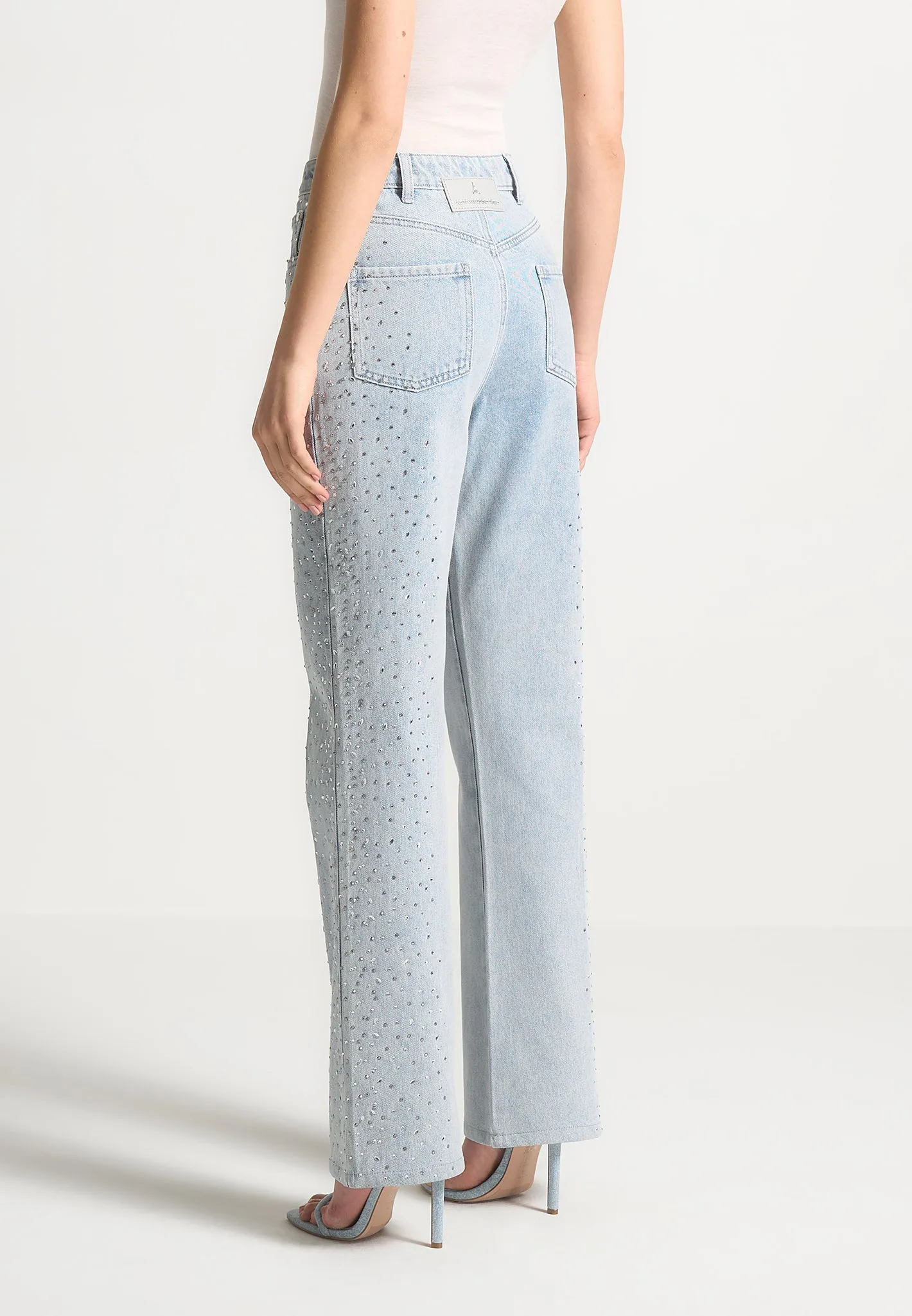 Scattered Rhinestone Boyfriend Jeans - Bleach Wash sold by Maniere De Voir product image thumbnail 4