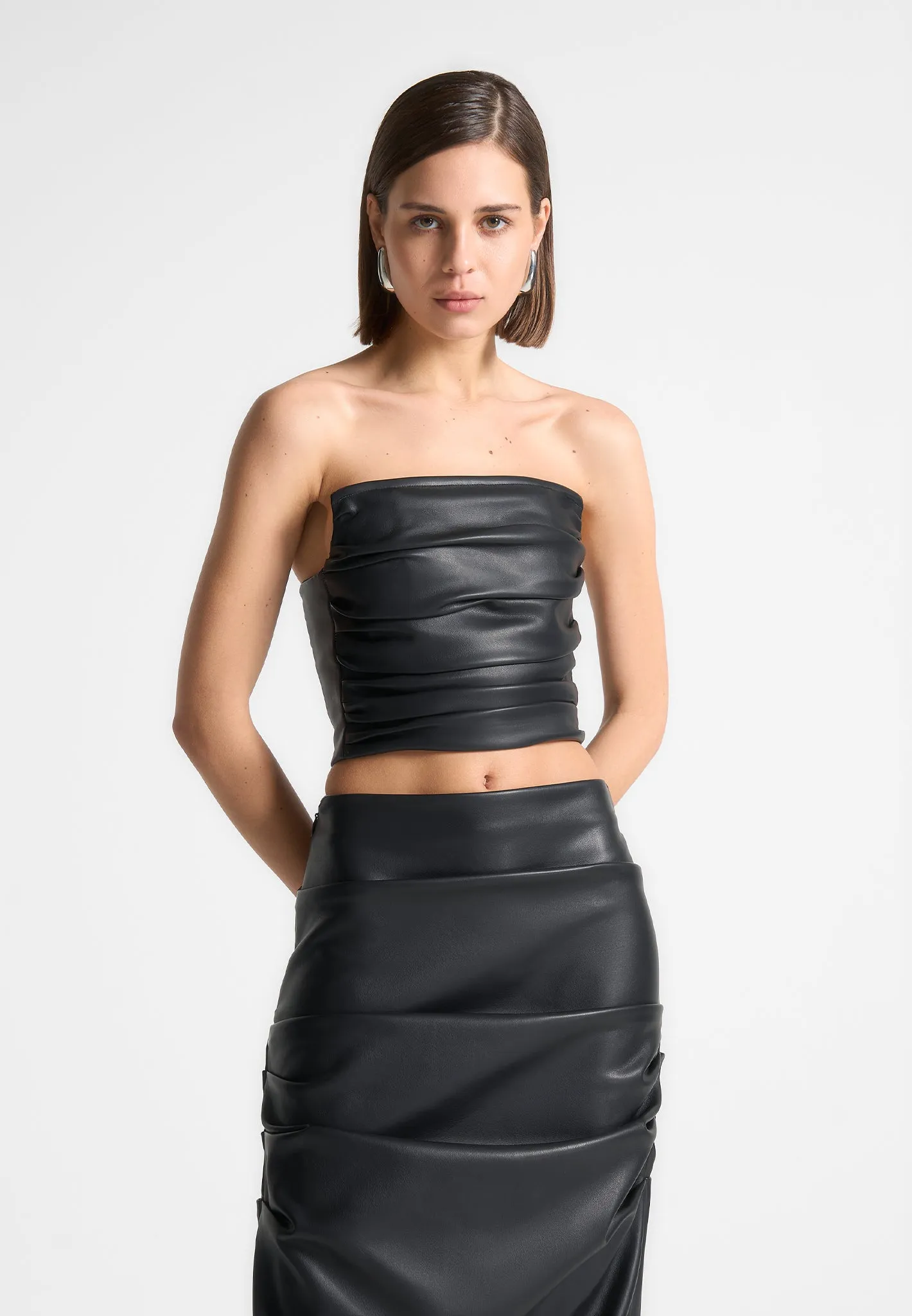 Pleated Bandeau Leather Corset Top - Black sold by Maniere De Voir
