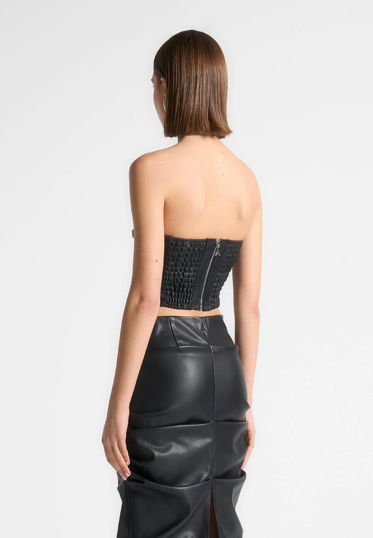 Pleated Bandeau Leather Corset Top - Black sold by Maniere De Voir product image thumbnail 4