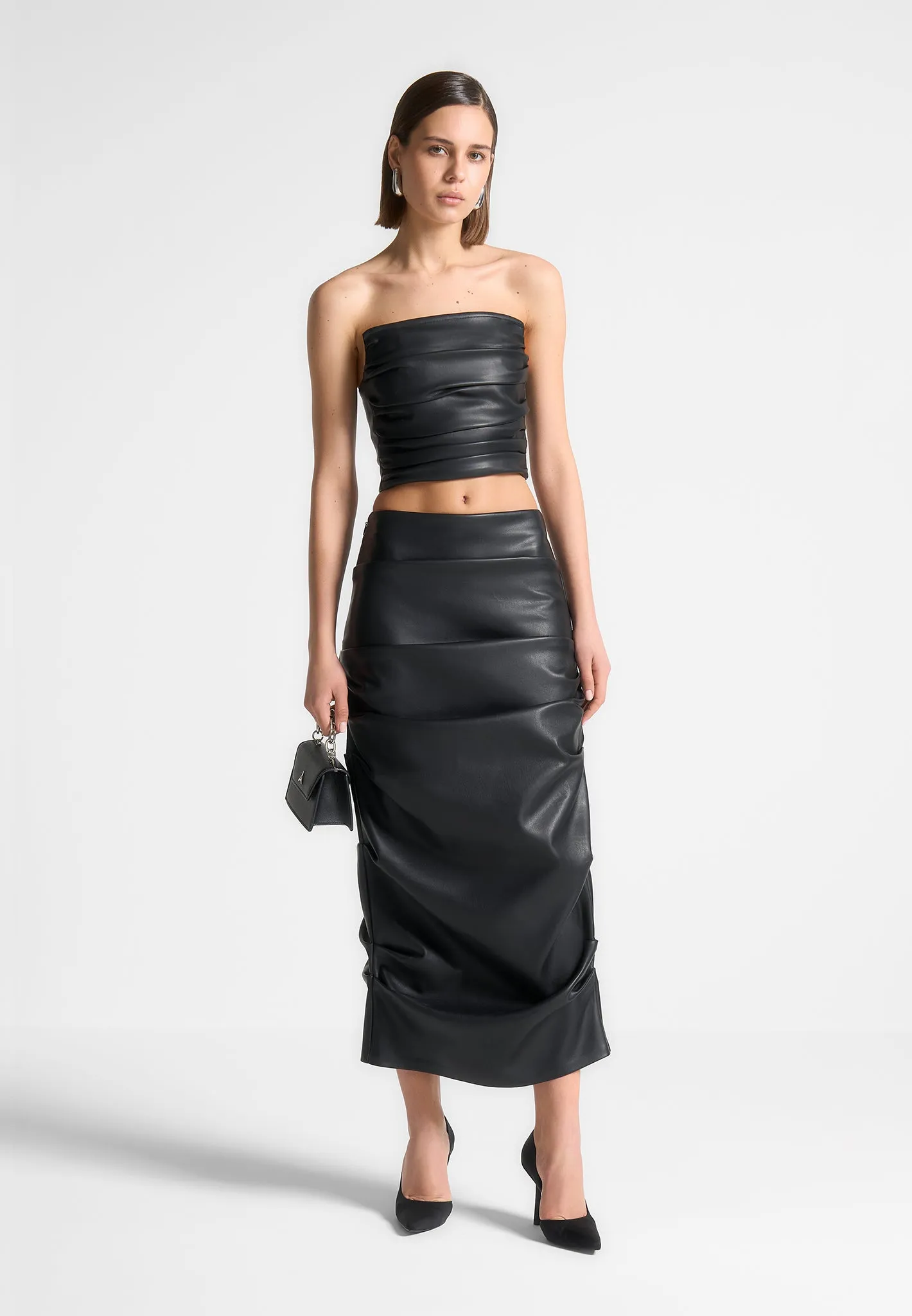 Pleated Bandeau Leather Corset Top - Black sold by Maniere De Voir product image thumbnail 3