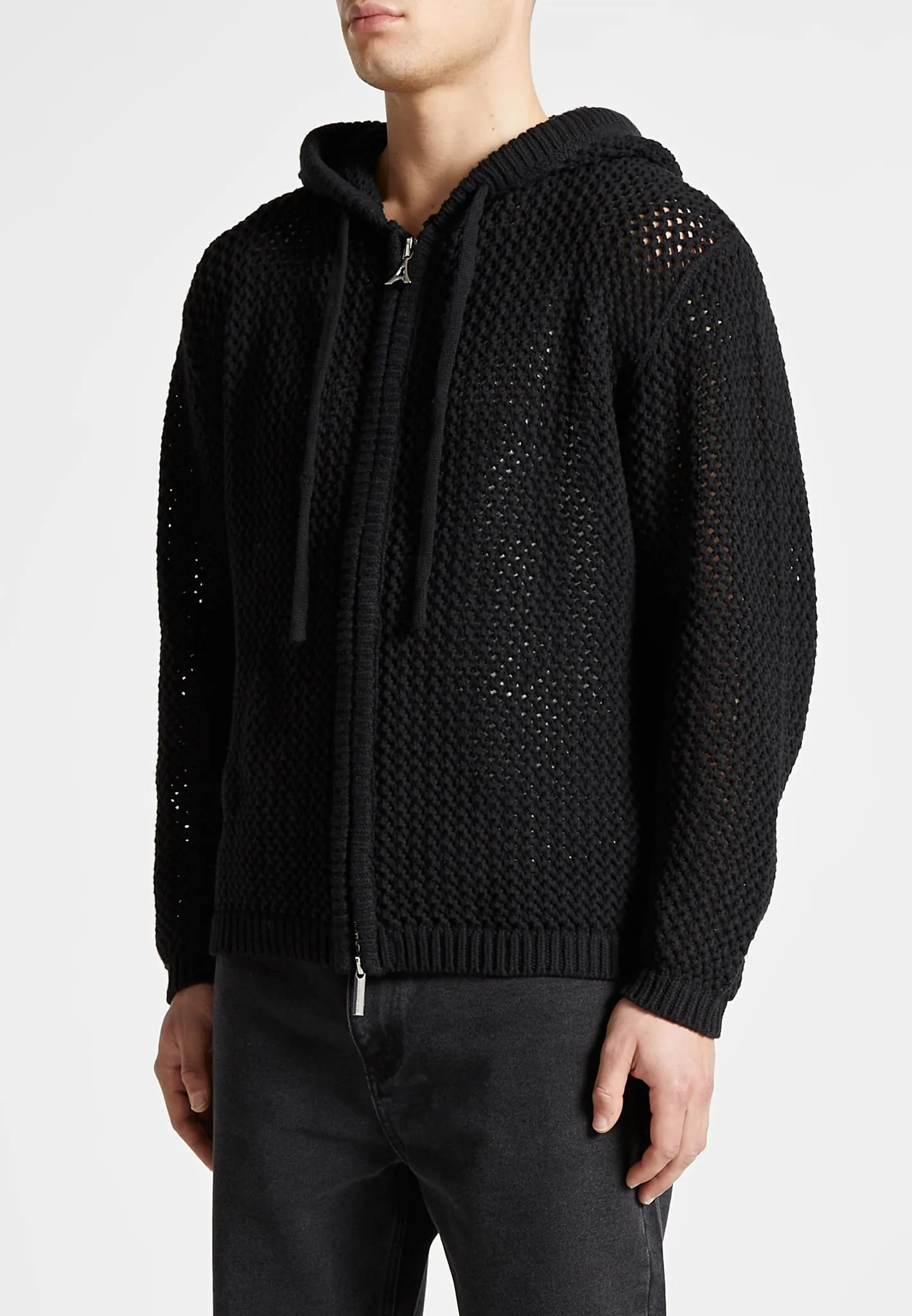 Crochet Knitted Hoodie - Black sold by Maniere De Voir product image thumbnail 4