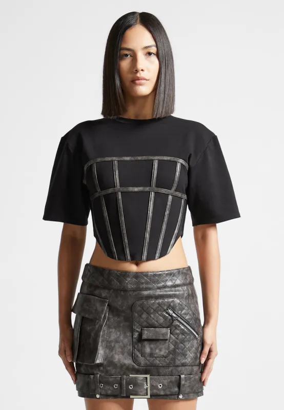 Corset T Shirt - Black/Grey sold by Maniere De Voir