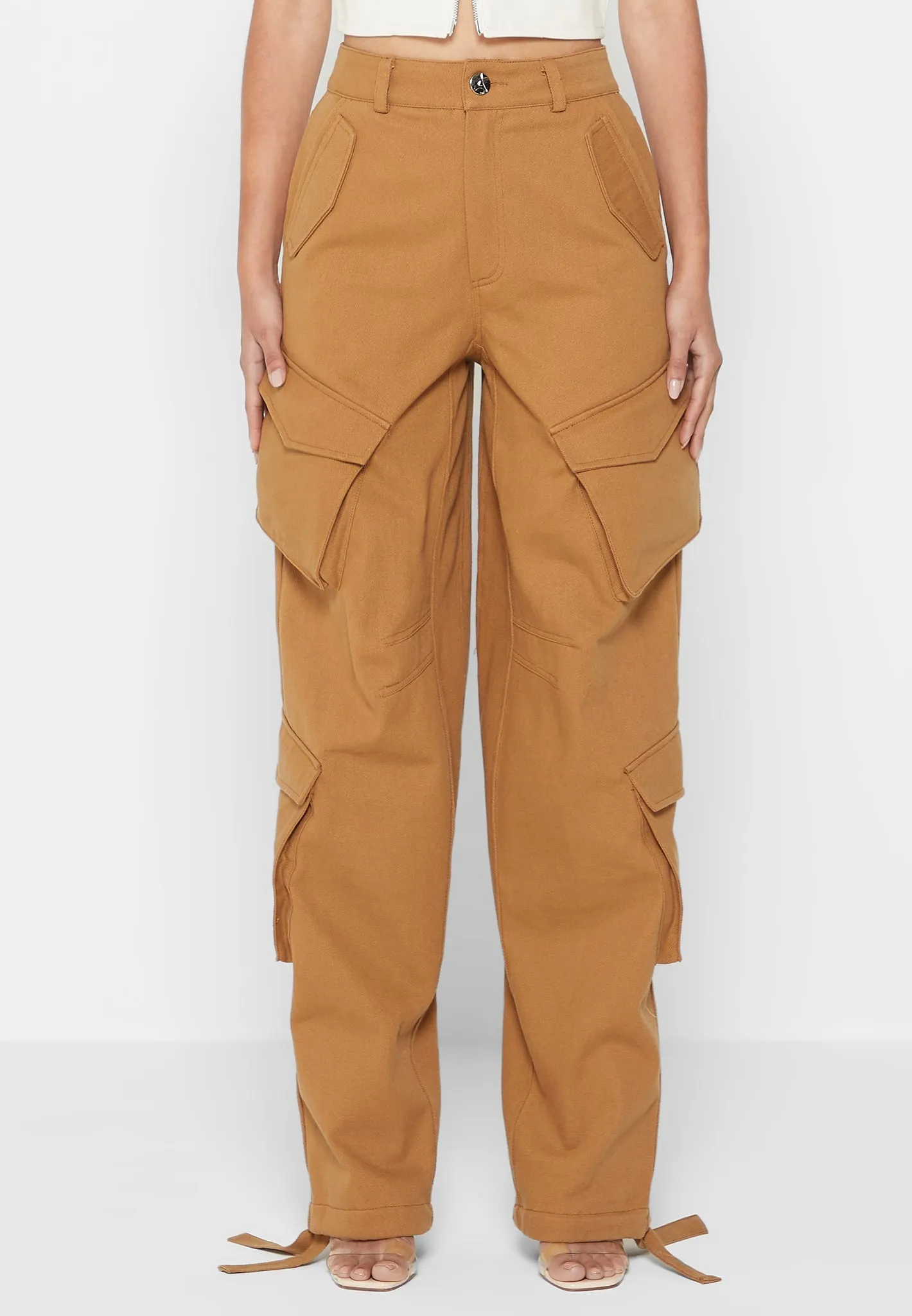 Anne - High Waisted Cargo Pants - Tan sold by Maniere De Voir product image thumbnail 3