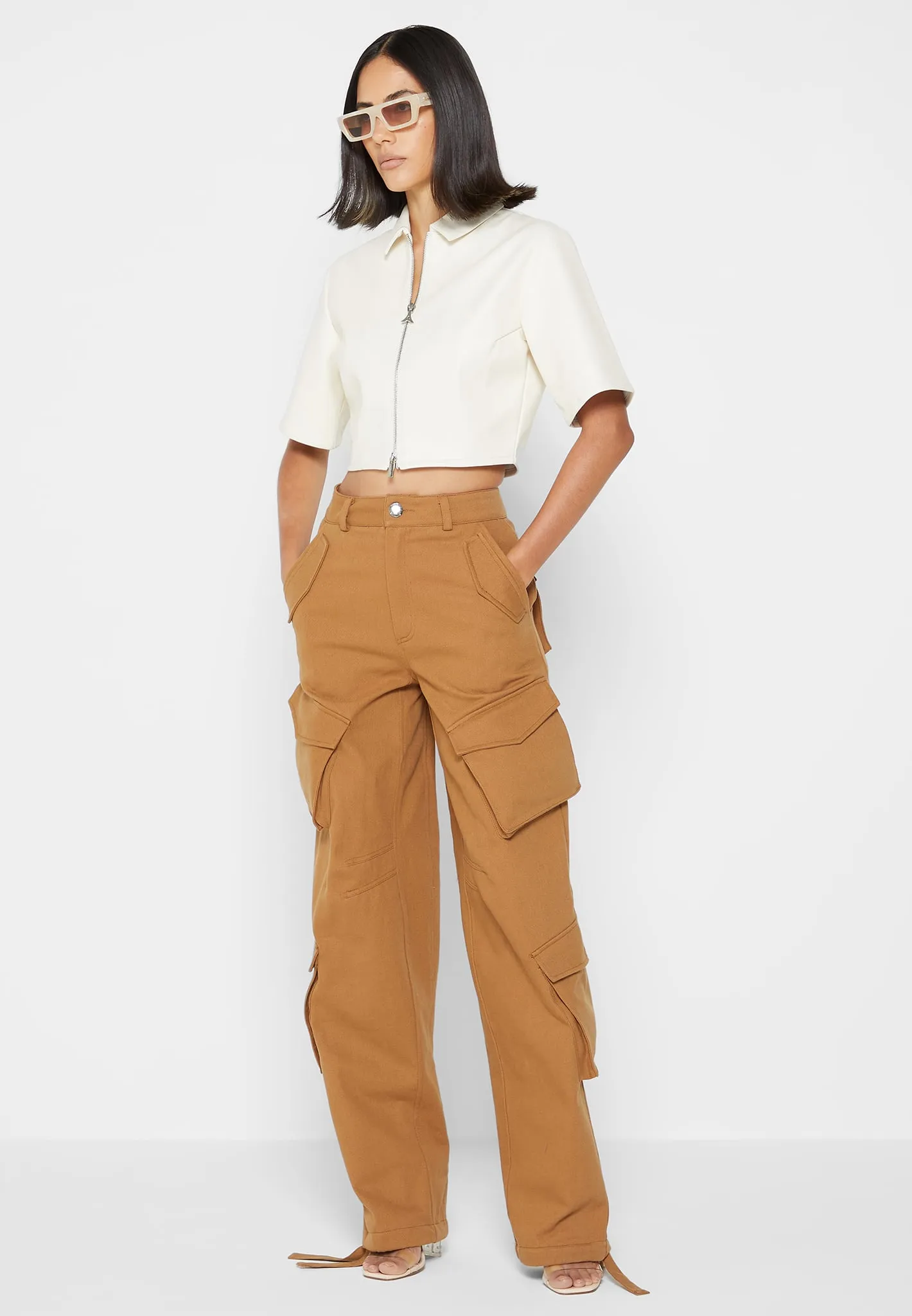 Anne - High Waisted Cargo Pants - Tan sold by Maniere De Voir