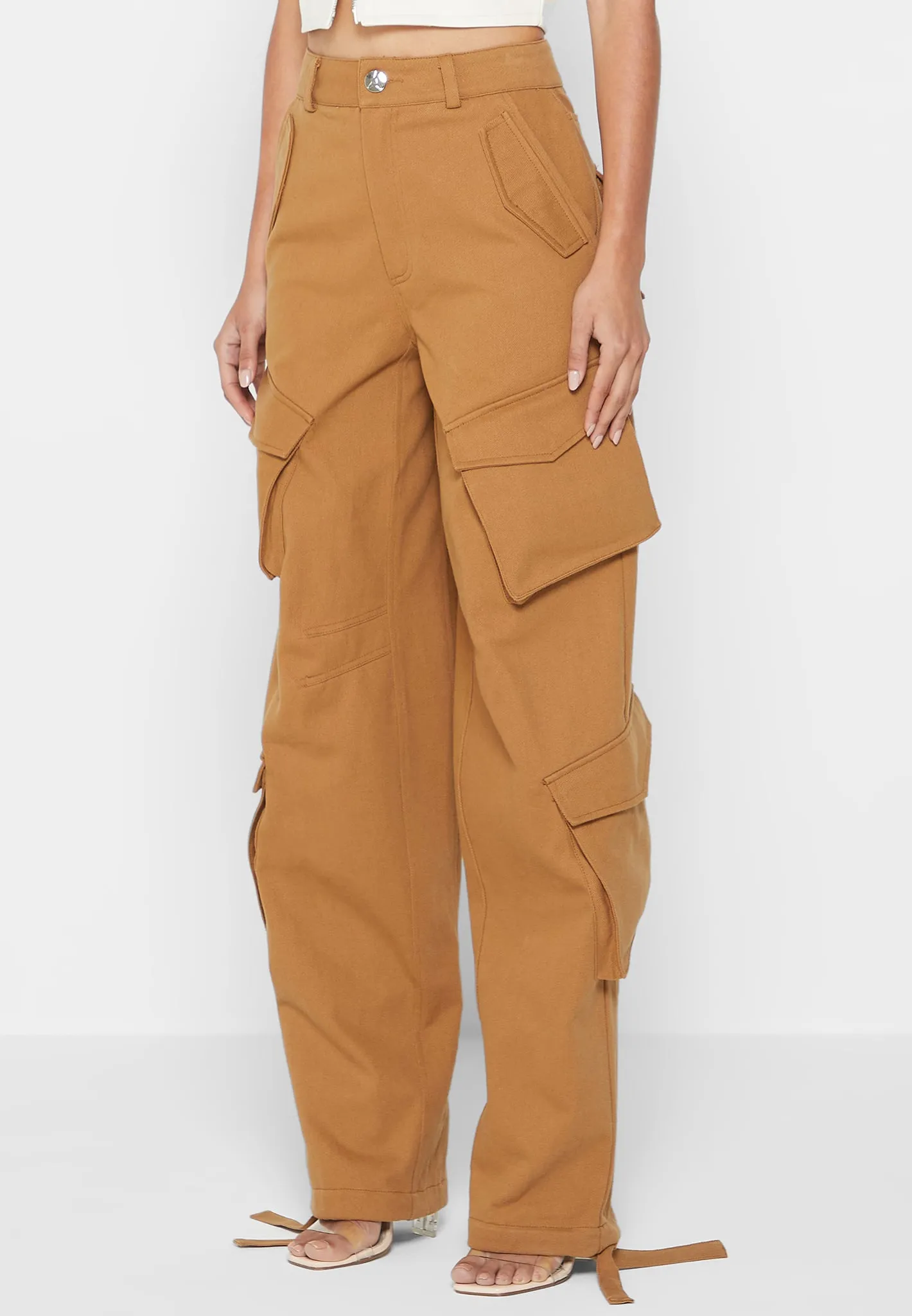 Anne - High Waisted Cargo Pants - Tan sold by Maniere De Voir product image thumbnail 4